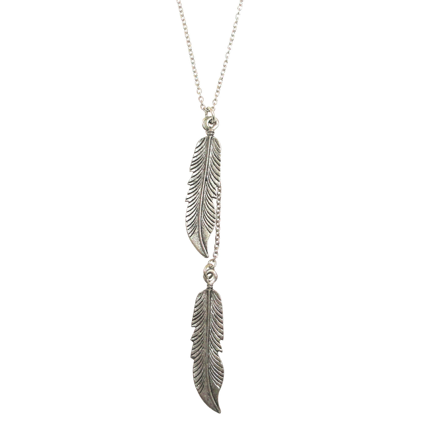 BlueRica Two Feather Pendants on Adjustable Black Cord Necklace (Antique  Silver) 
