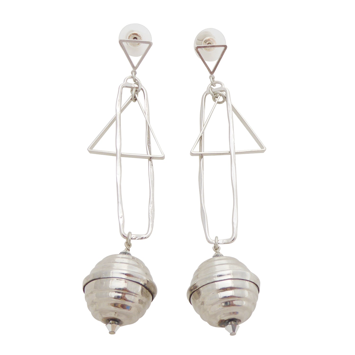 Silver geometric sphere earrings by Jenny Dayco 1