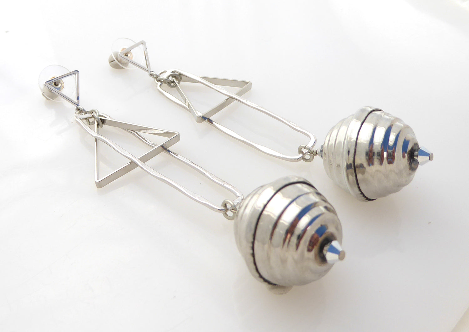 Silver geometric sphere earrings by Jenny Dayco 2