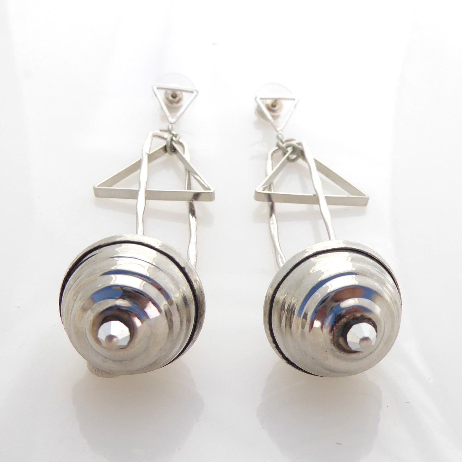 Silver geometric sphere earrings by Jenny Dayco 3
