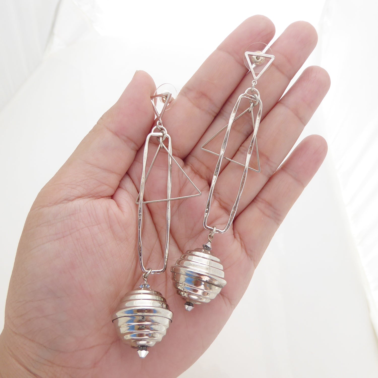 Silver geometric sphere earrings by Jenny Dayco 5