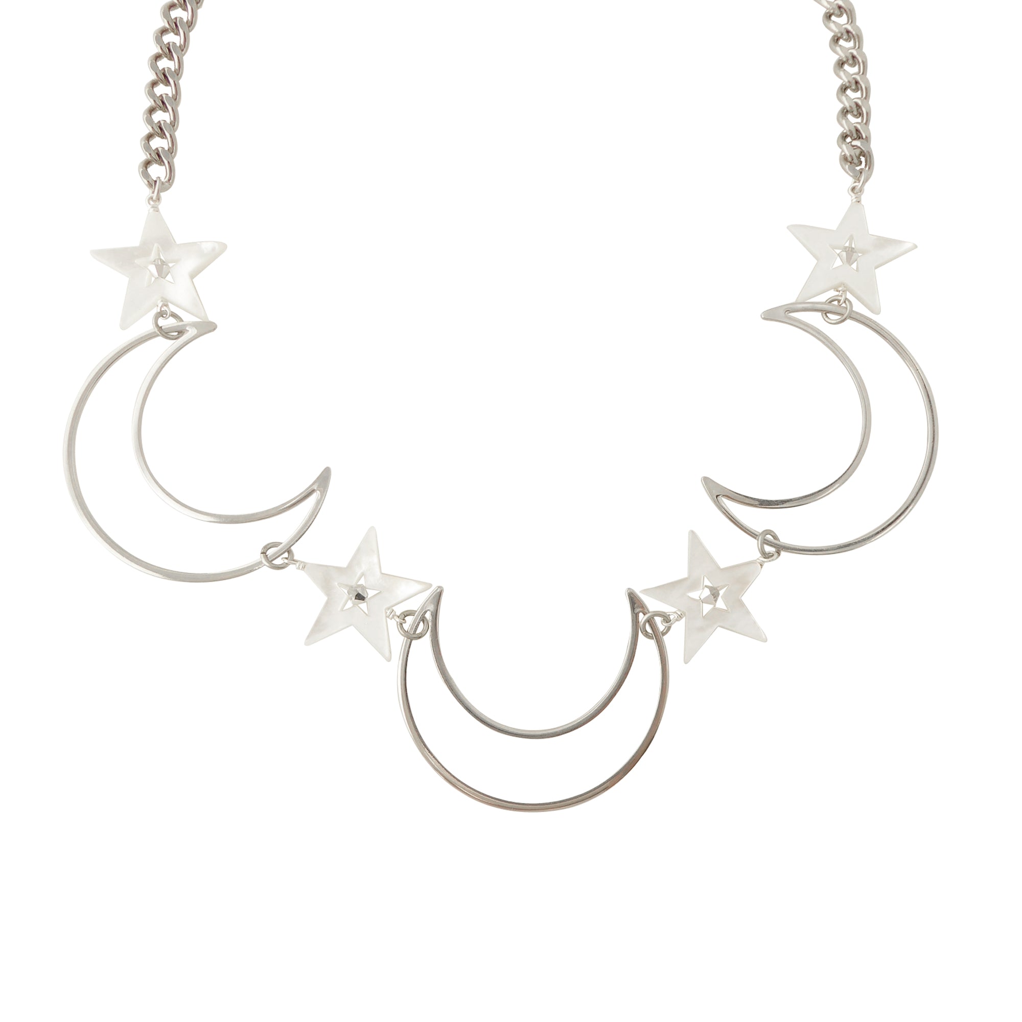 Silver crescent moon necklace by Jenny Dayco 1
