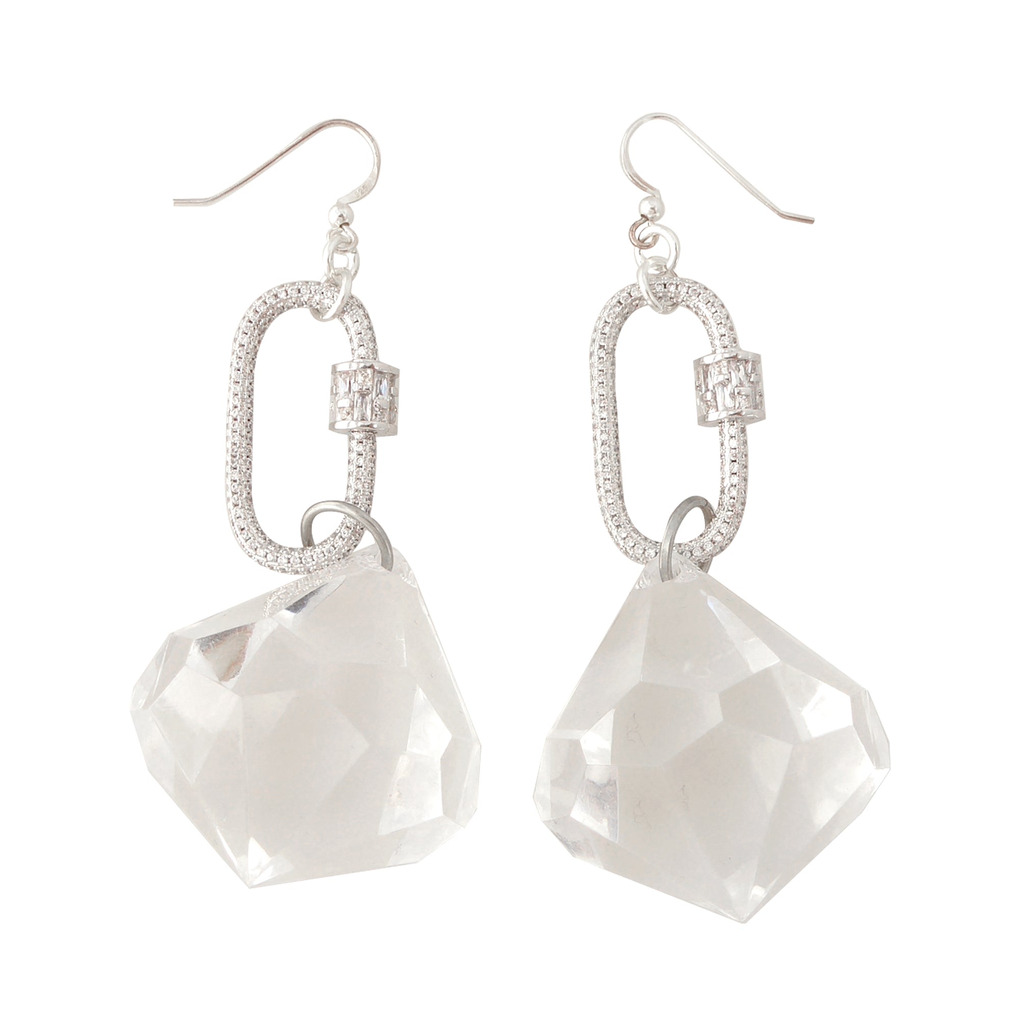 Silver rhinestone carabiner clear gem earrings by Jenny Dayco 1