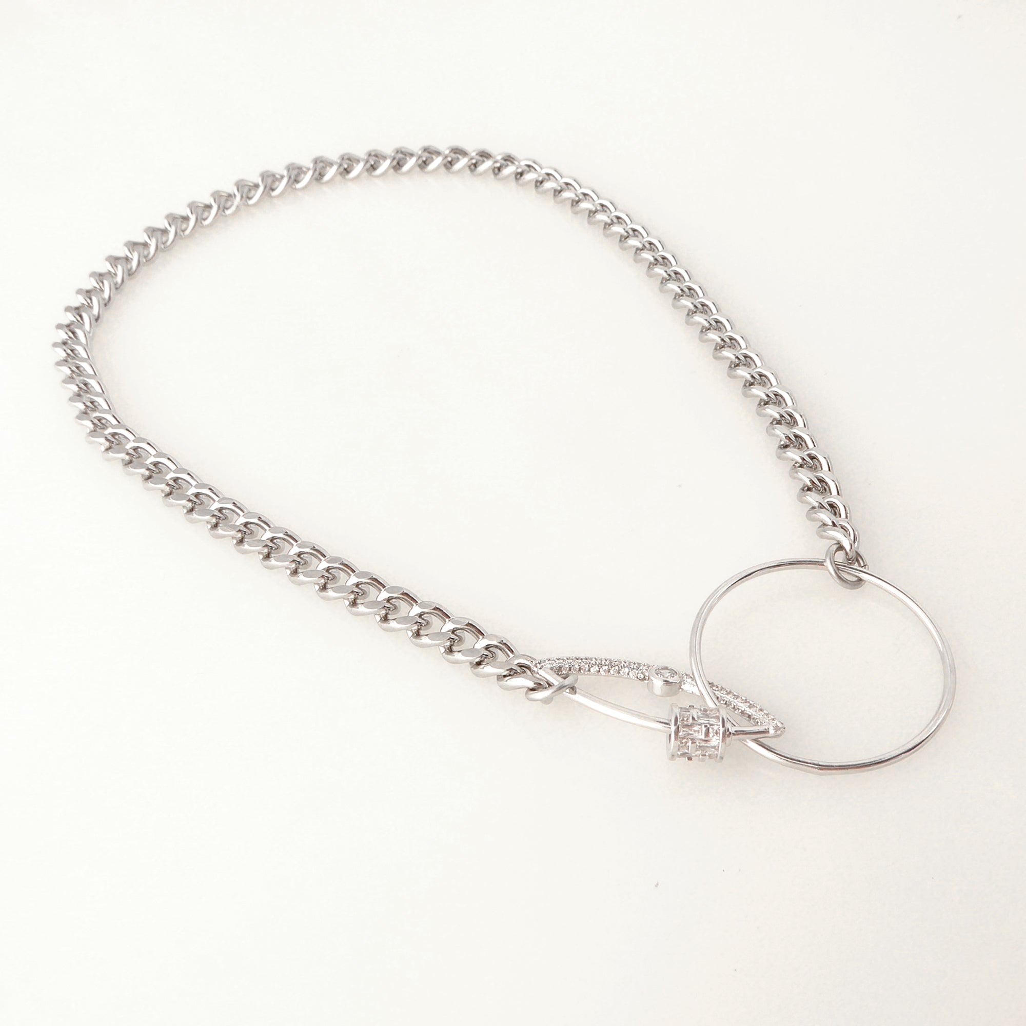 Silver rhinestone eye carabiner necklace by Jenny Dayco 2