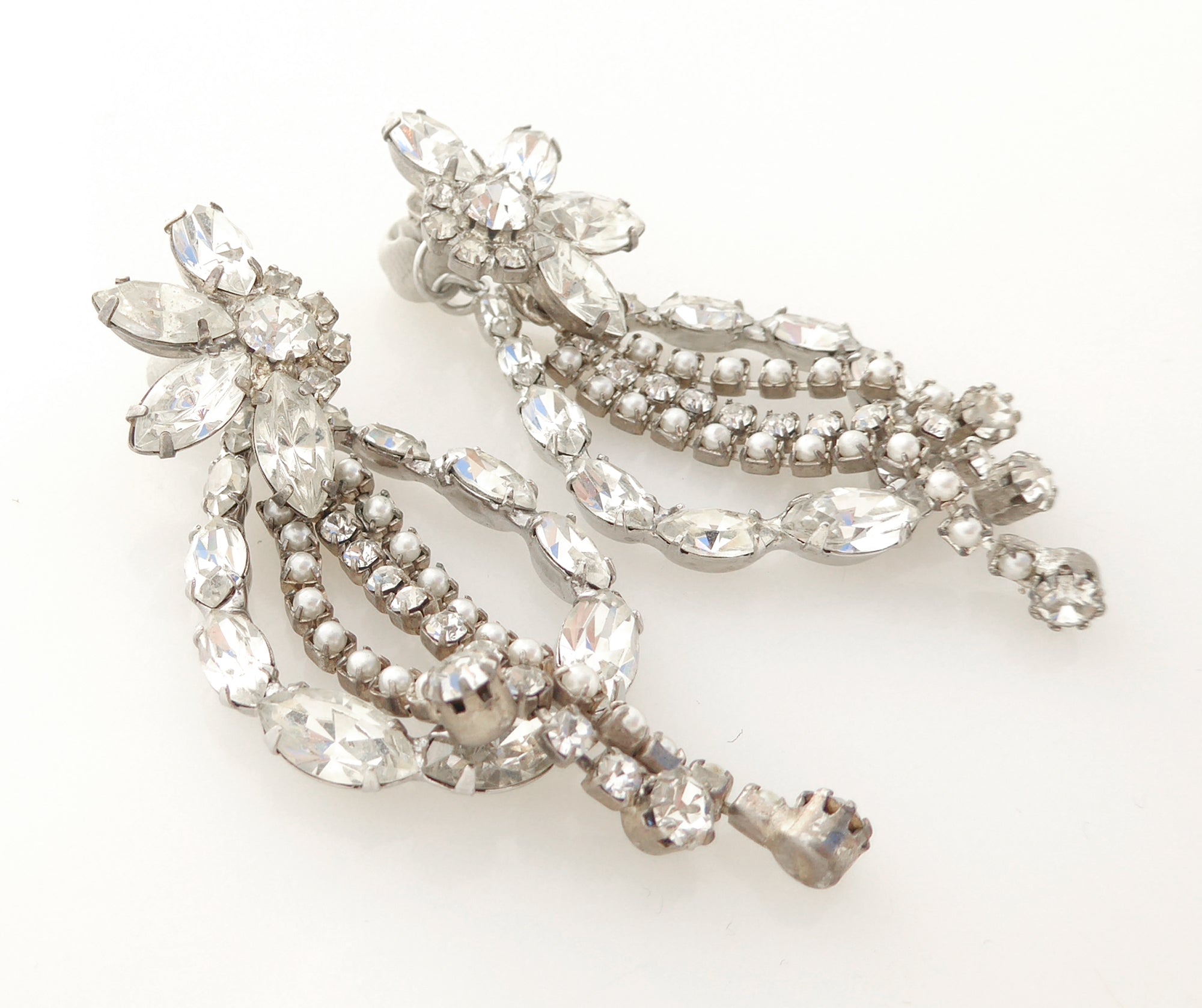 Silver rhinestone flower and teardrop earrings by Jenny Dayco 2