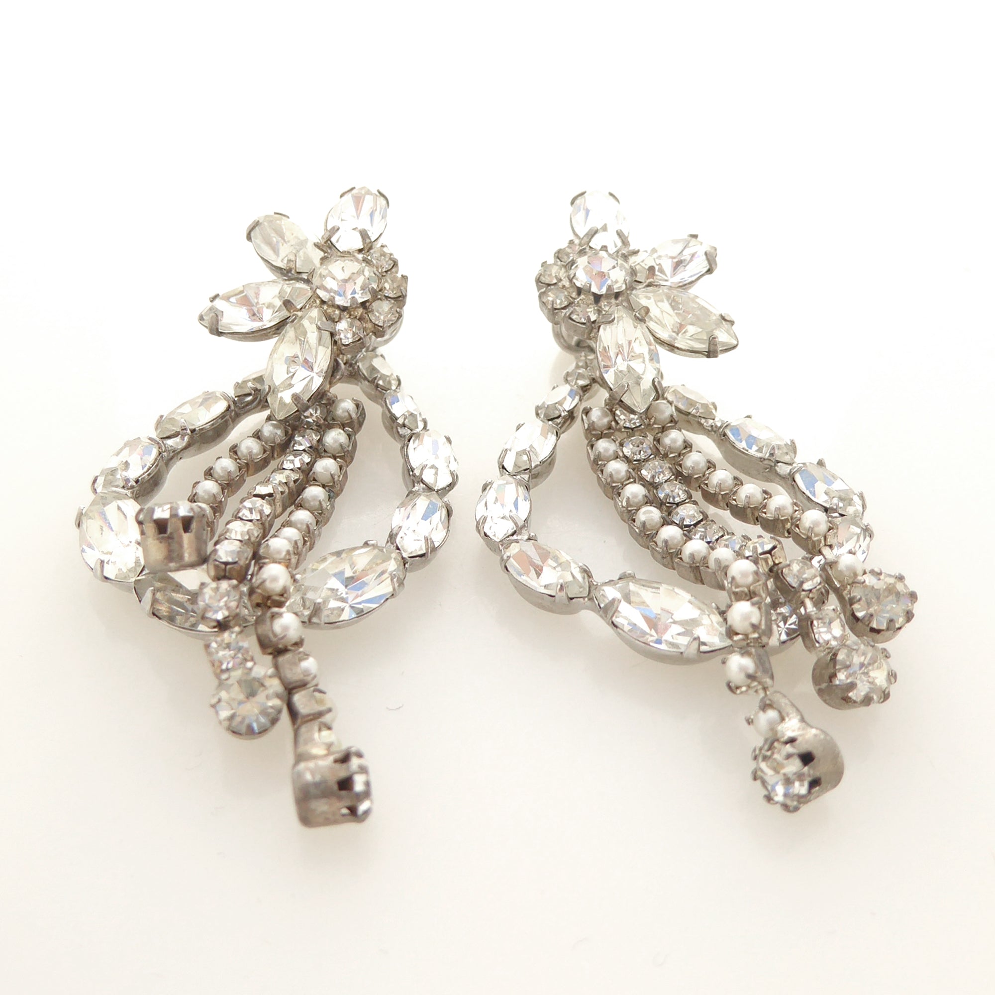 Silver rhinestone flower and teardrop earrings by Jenny Dayco 3