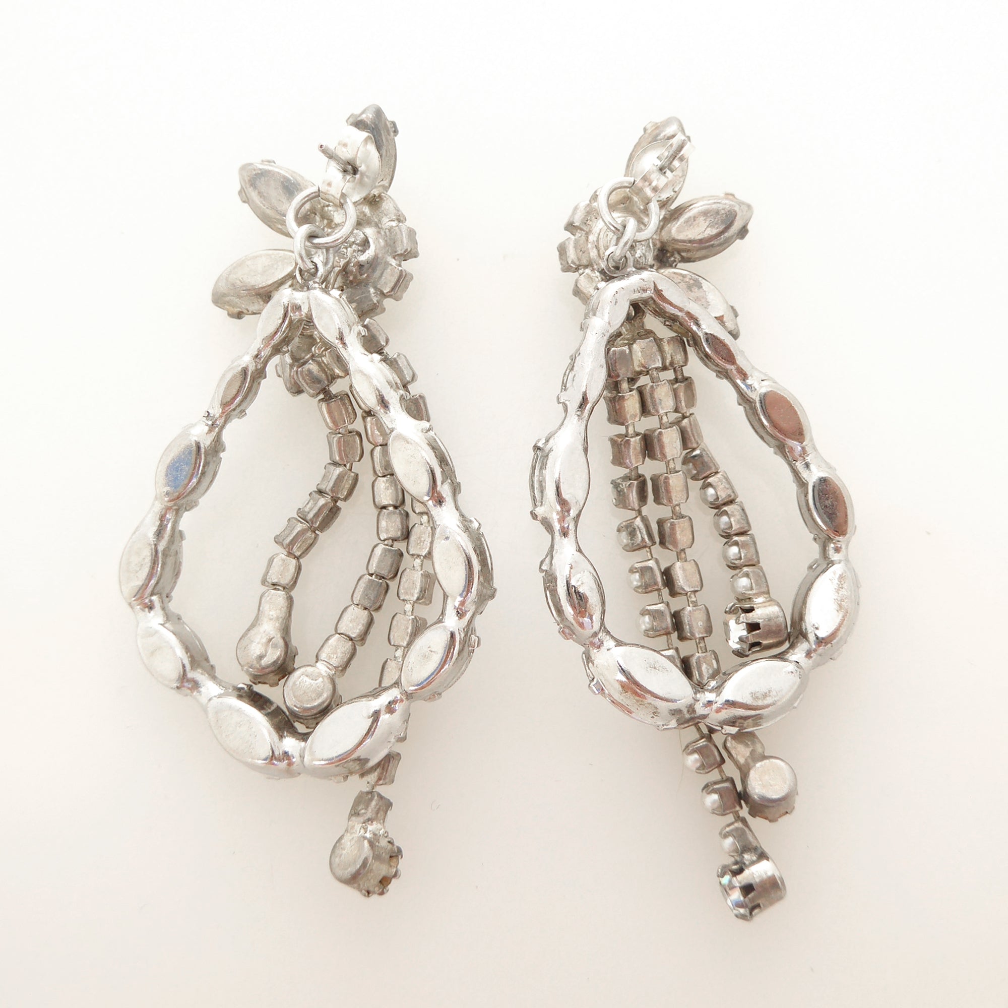 Silver rhinestone flower and teardrop earrings by Jenny Dayco 4
