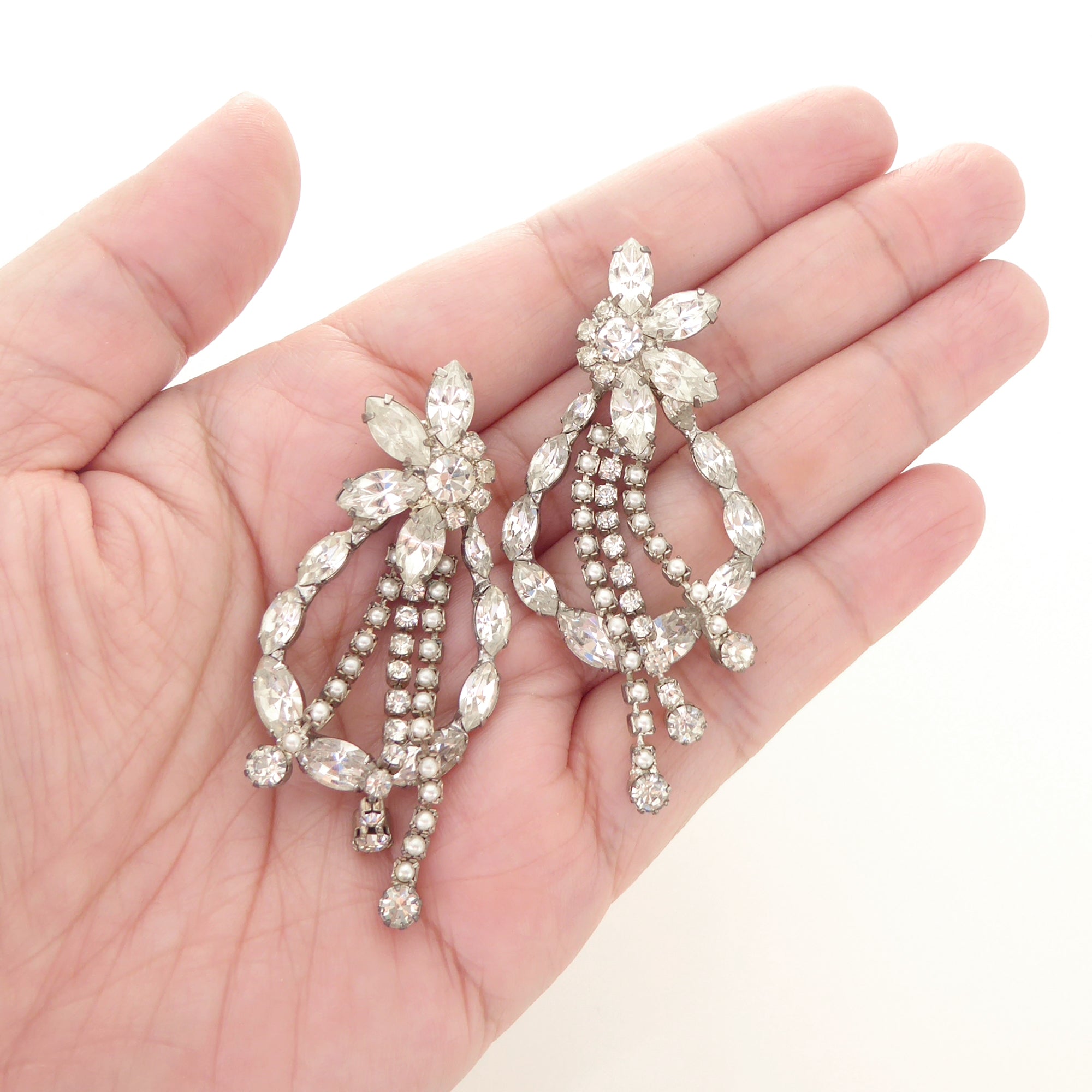 Silver rhinestone flower and teardrop earrings by Jenny Dayco 6