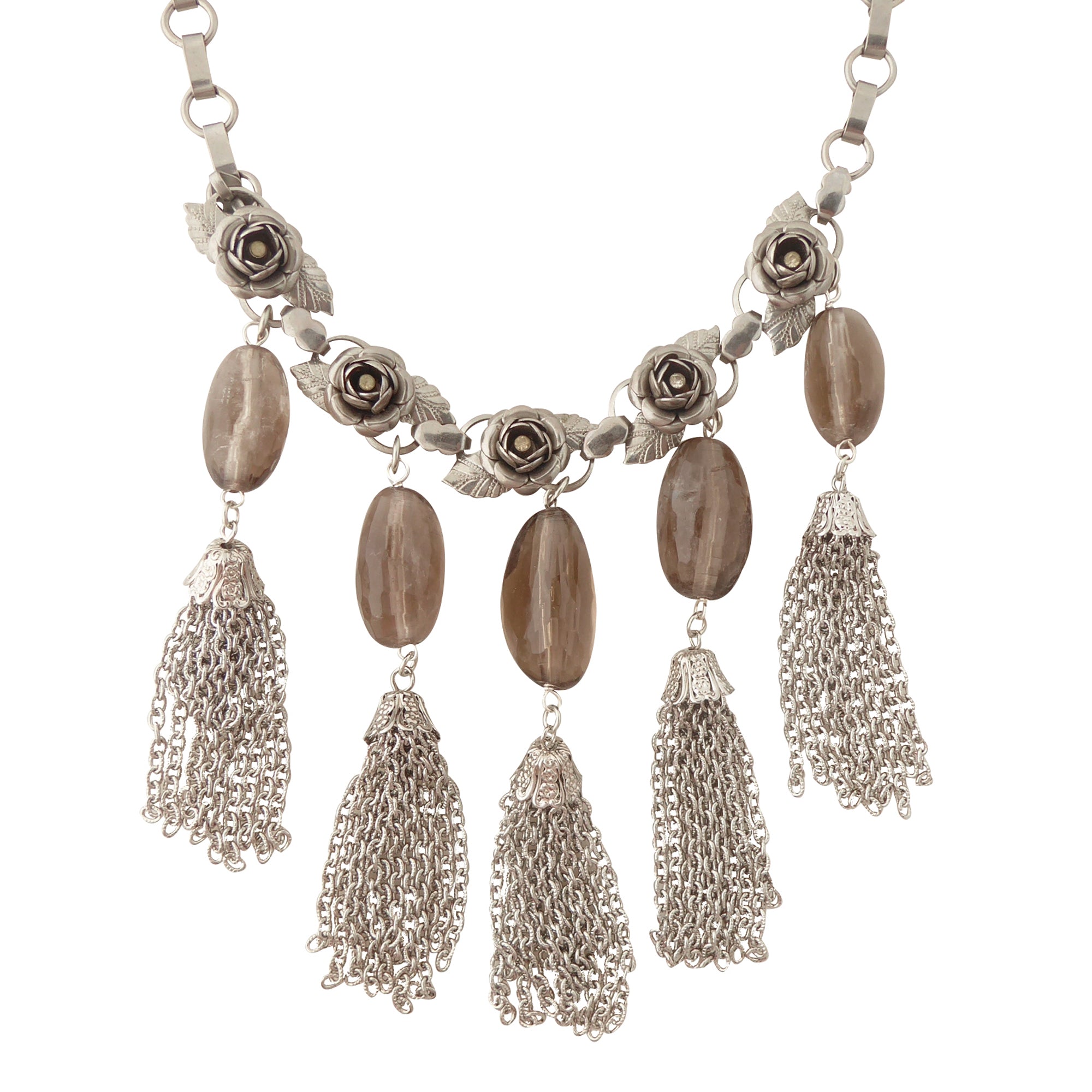 Silver rose tassel necklace by Jenny Dayco 1