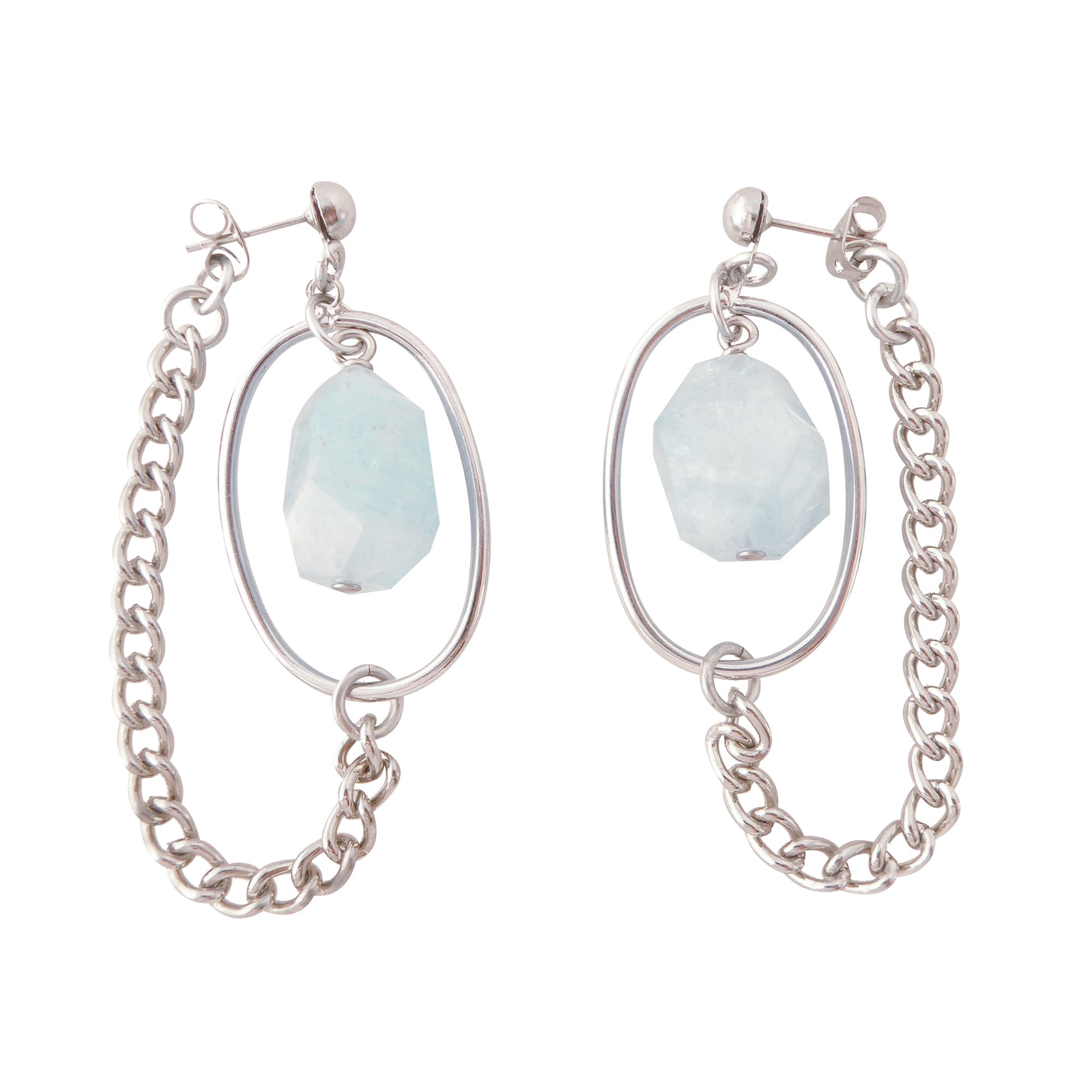 Silver saturn earrings in aquamarine by Jenny Dayco 1
