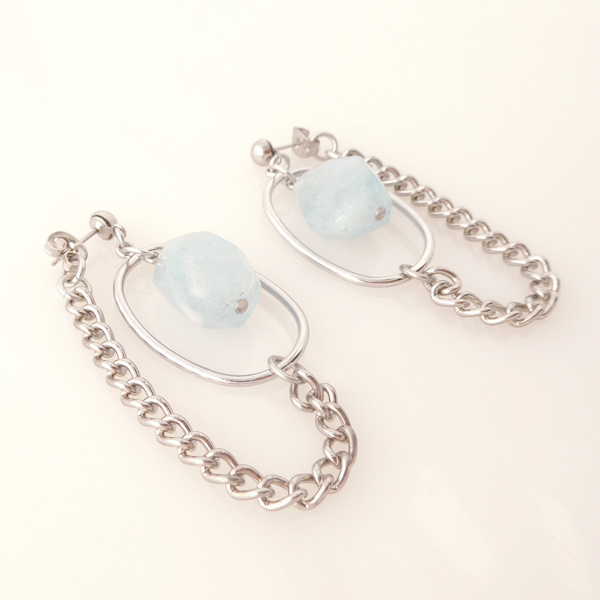 Silver saturn earrings in aquamarine by Jenny Dayco 2