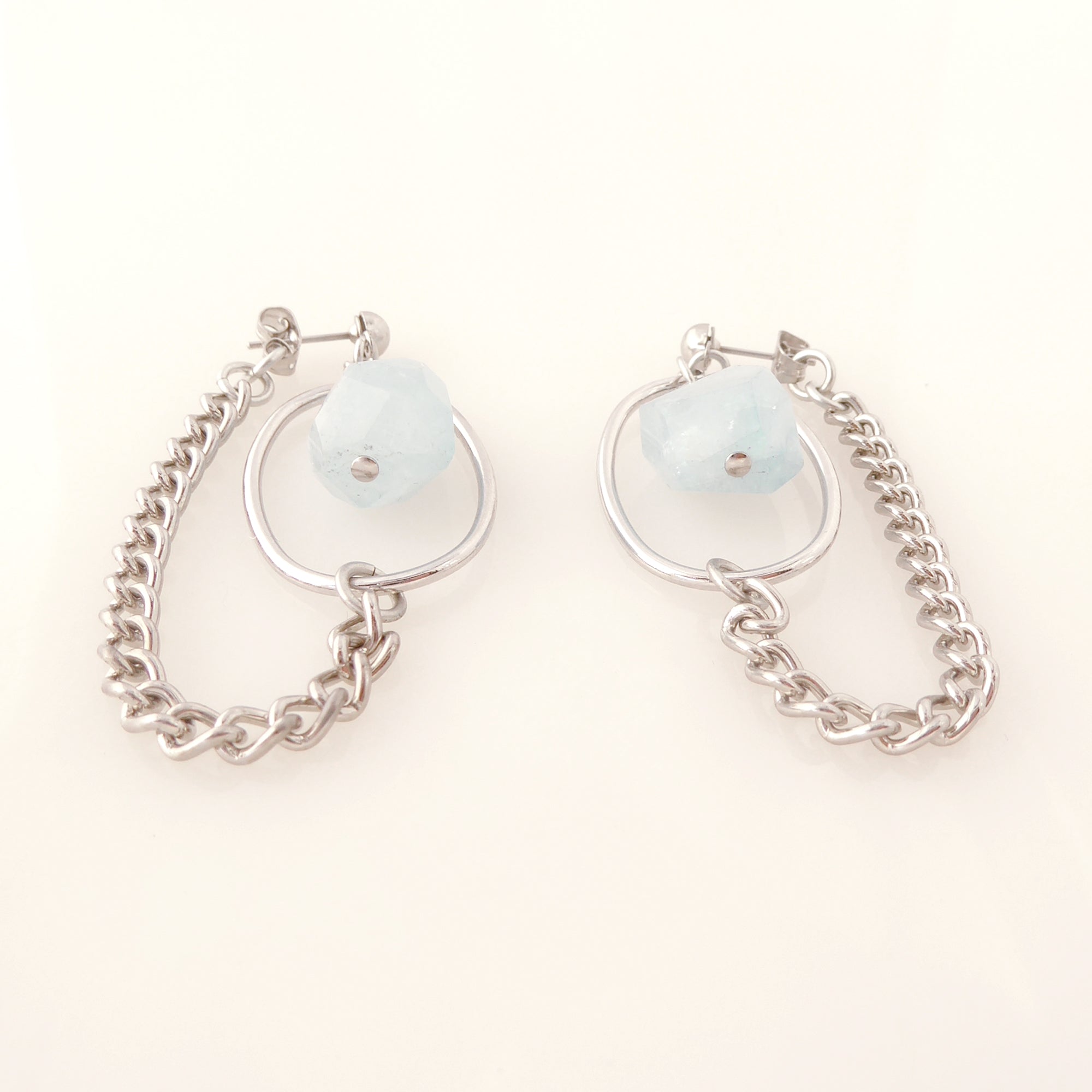 Silver saturn earrings in aquamarine by Jenny Dayco 3