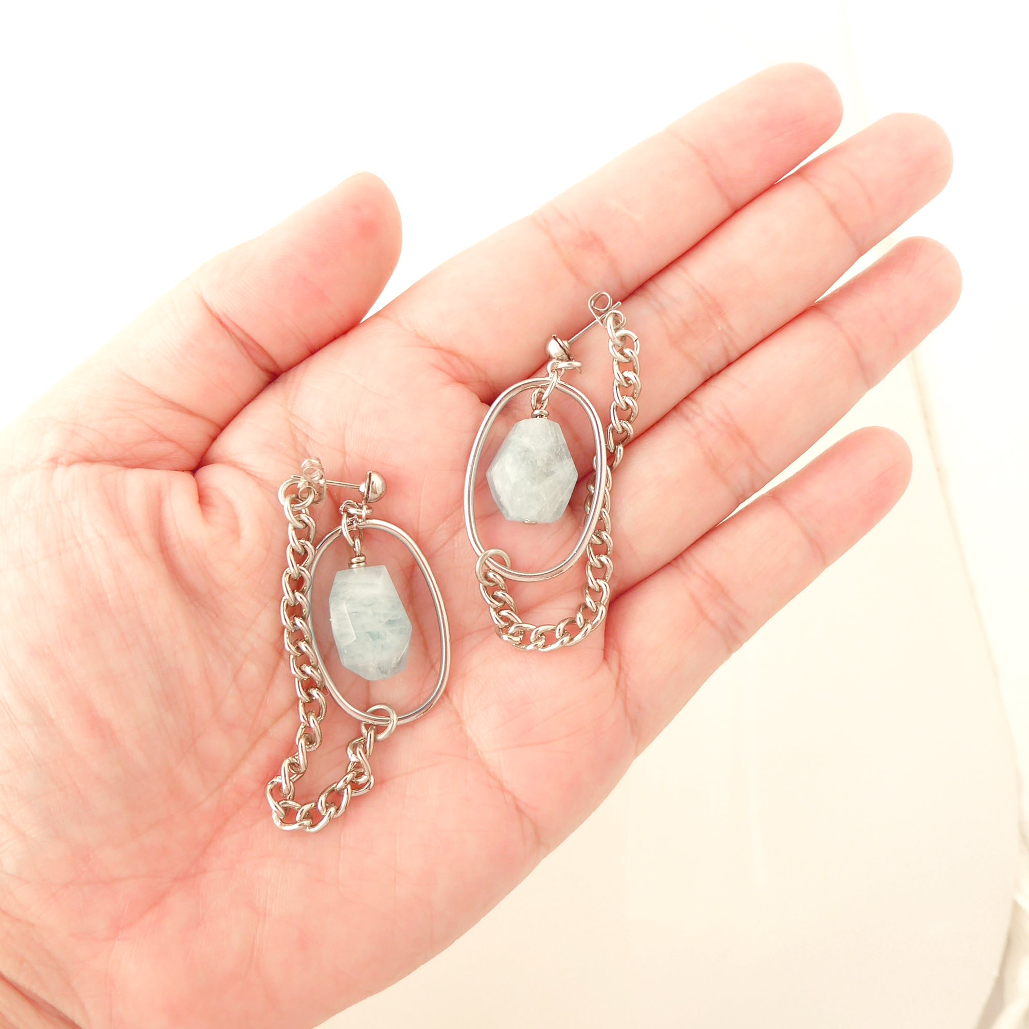 Silver saturn earrings in aquamarine by Jenny Dayco 5