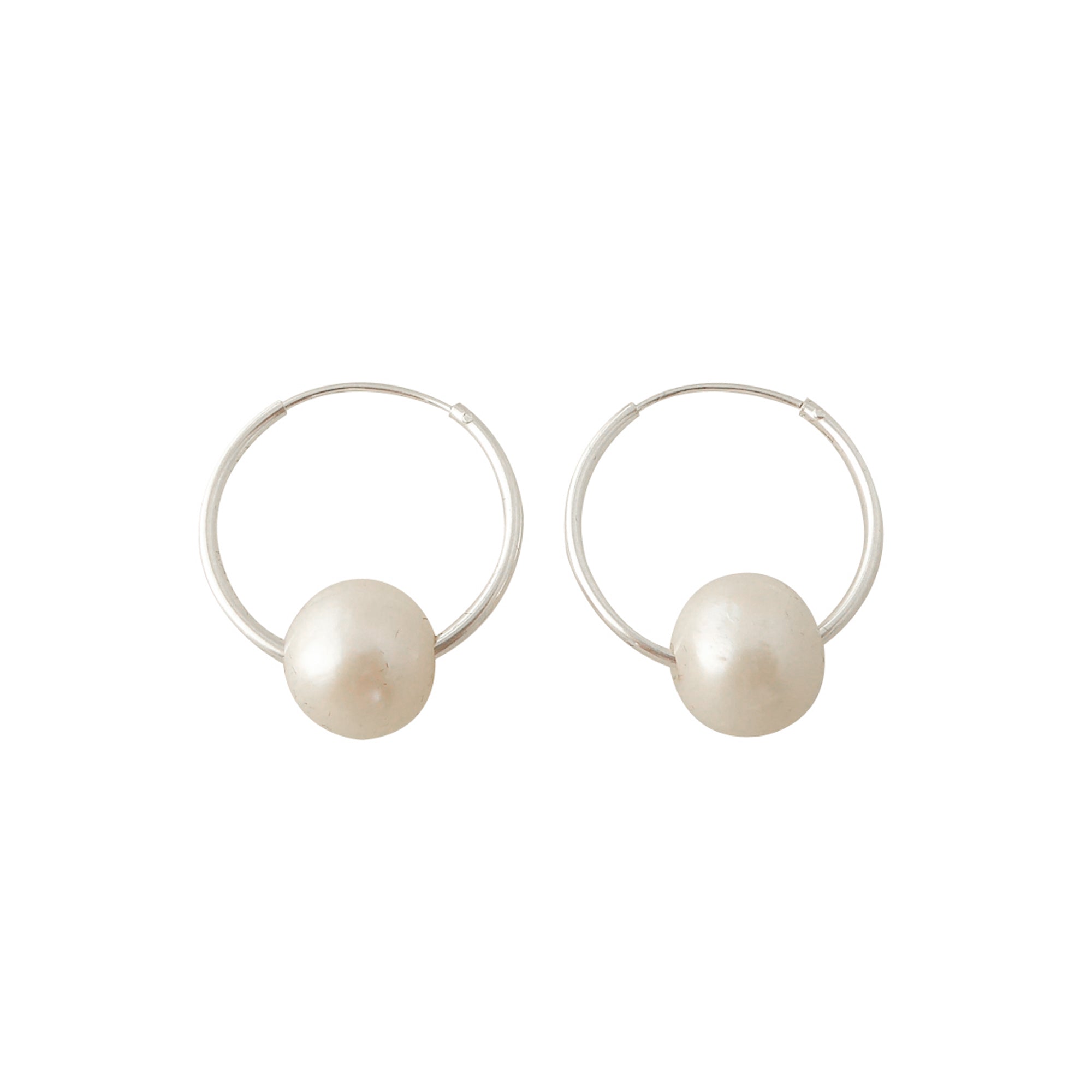 Small sterling silver hoop and pearl earrings by Jenny Dayco 1