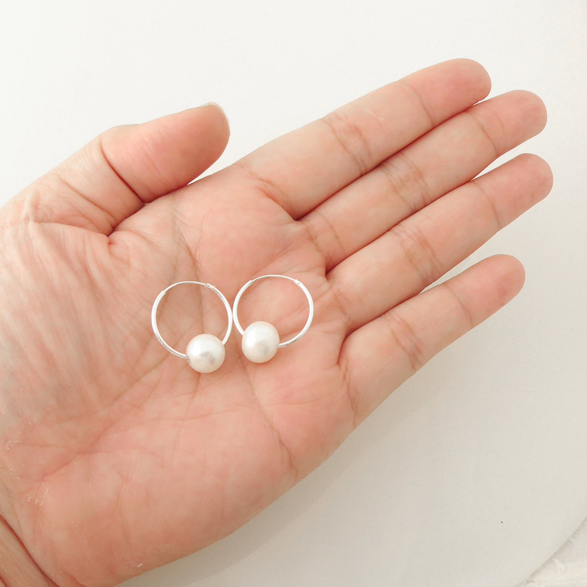 Small sterling silver hoop and pearl earrings by Jenny Dayco 4