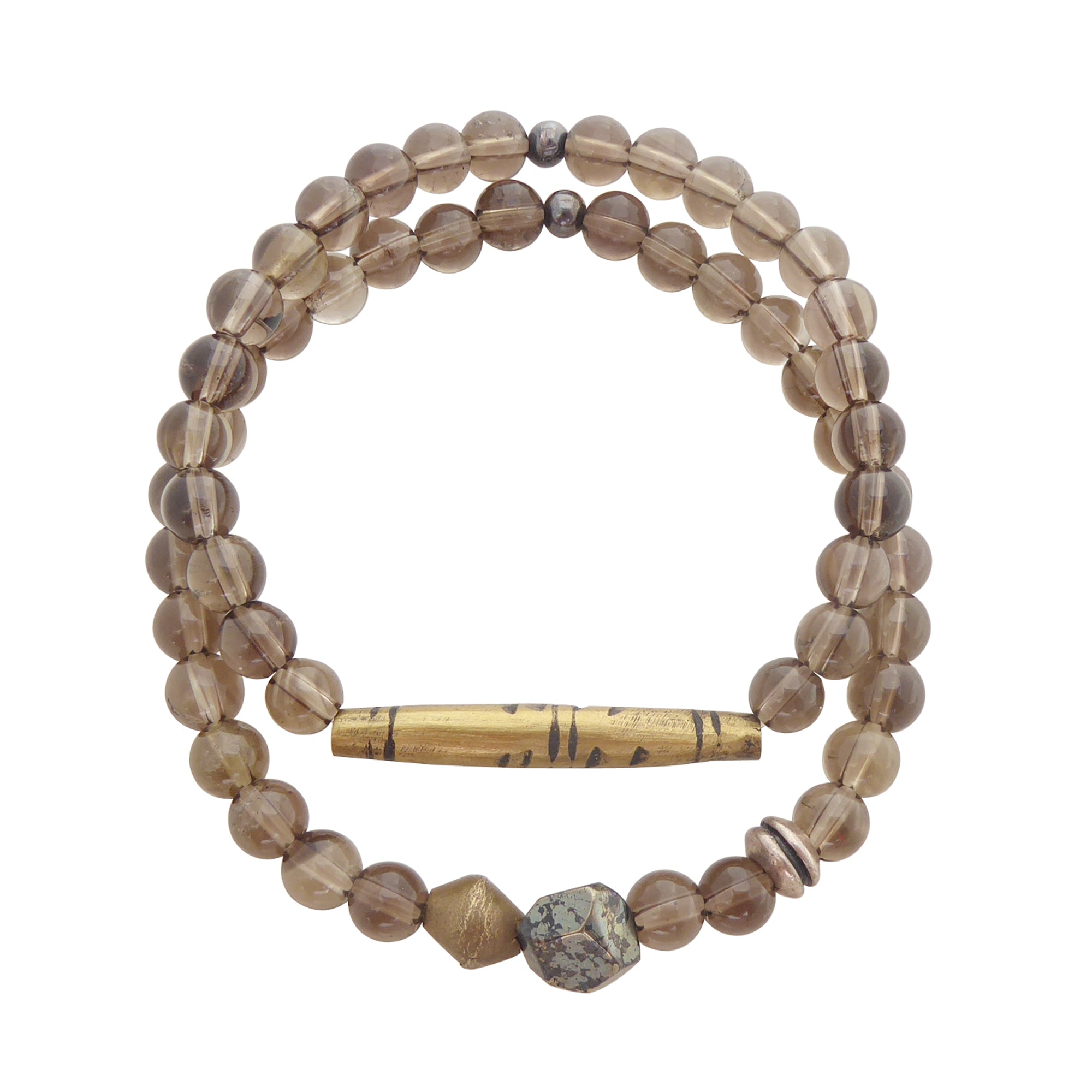 Smoky quartz pyrite and brass bracelet set by Jenny Dayco  1