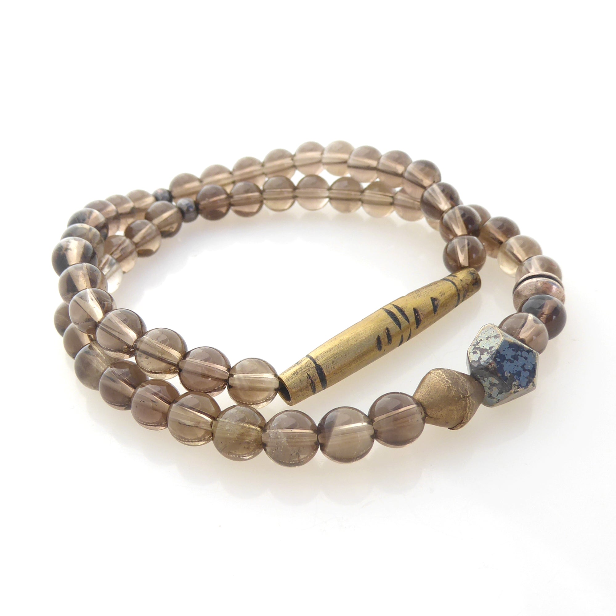 Smoky quartz pyrite and brass bracelet set by Jenny Dayco  2