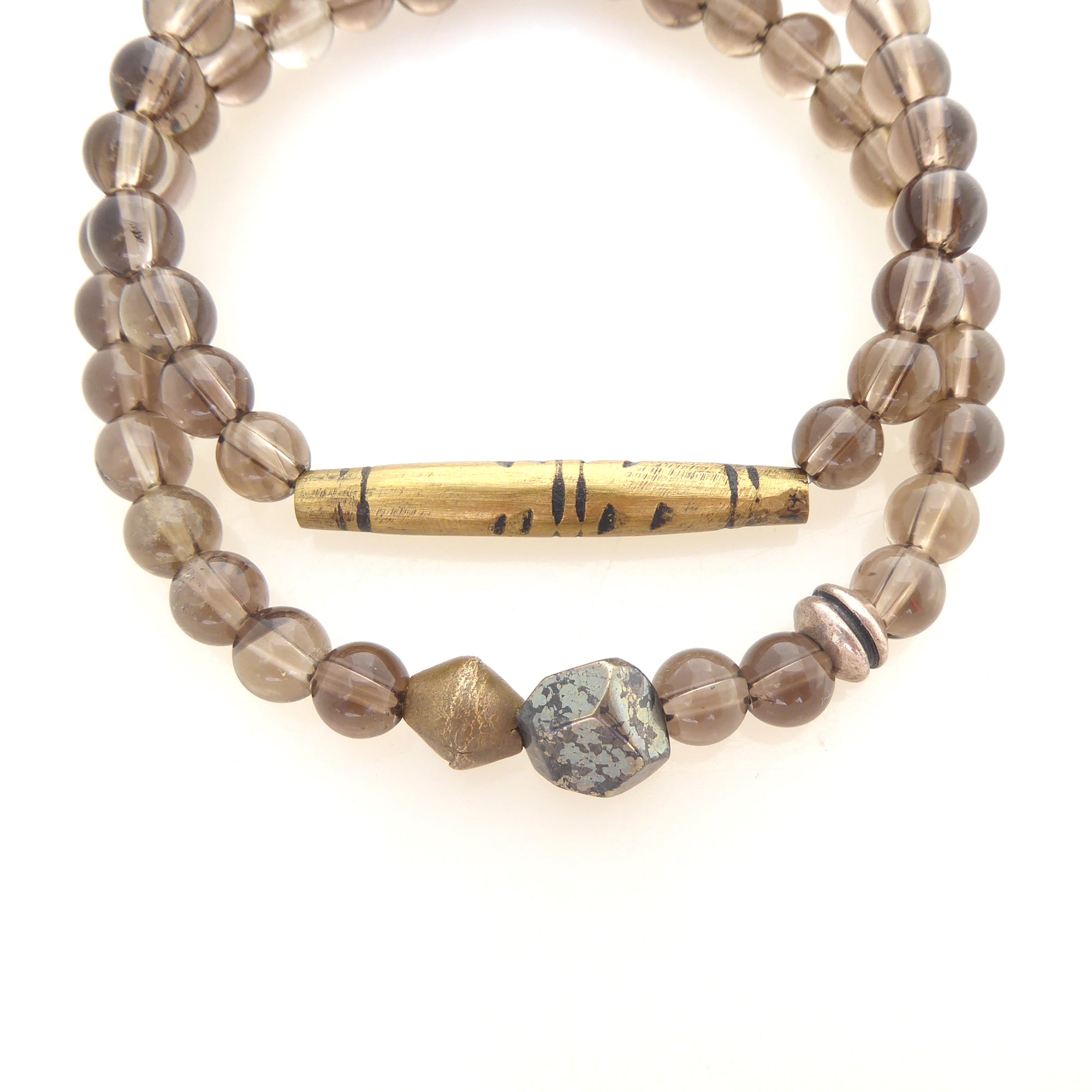 Smoky quartz pyrite and brass bracelet set by Jenny Dayco  4