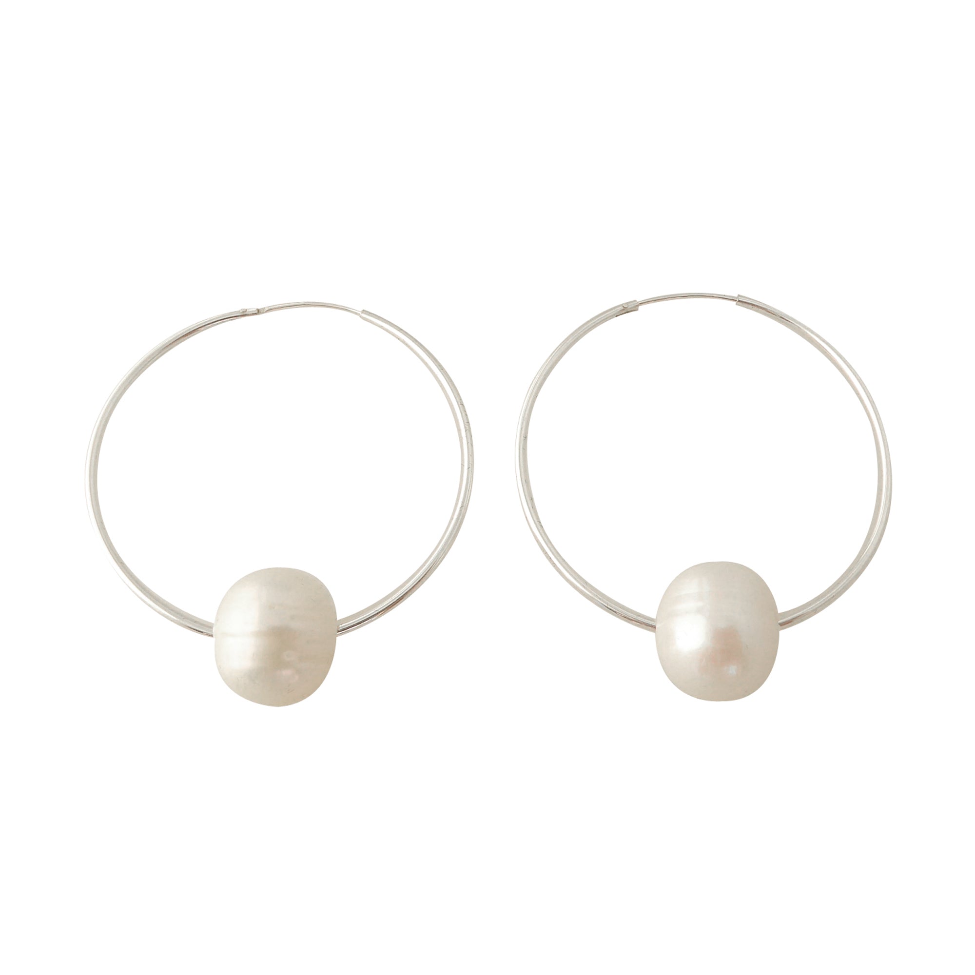 Sterling silver large pearl hoop earrings by Jenny Dayco 1