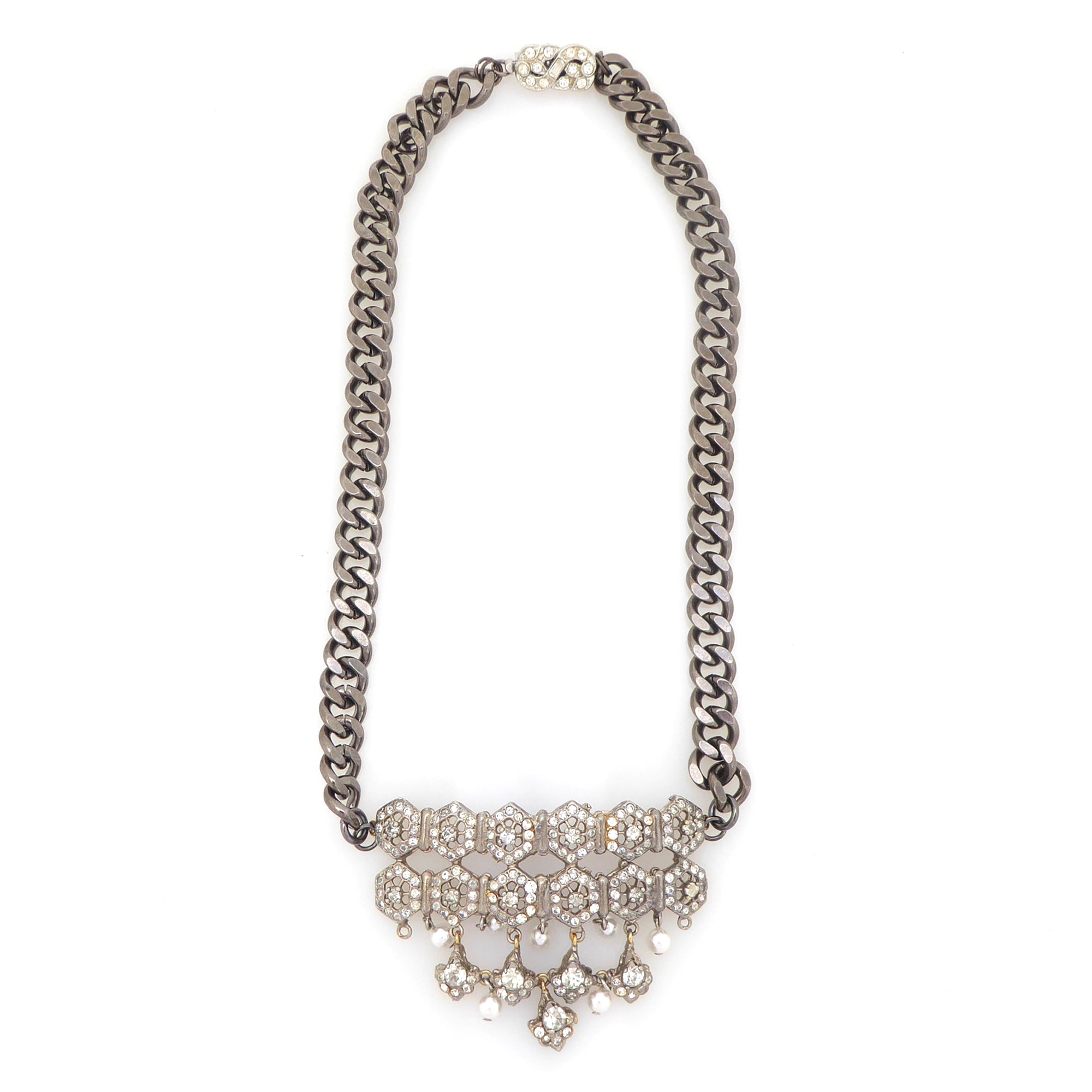 Tiretiera rhinestone pearl gunmetal necklace by Jenny Dayco 5