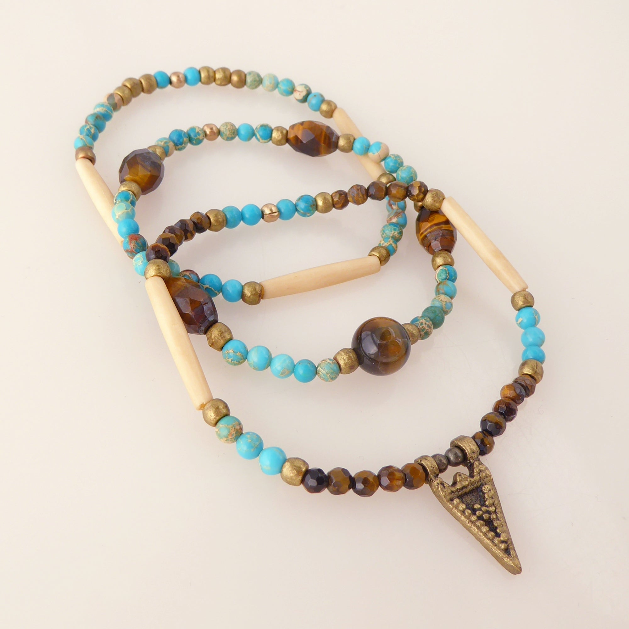 Turquoise jasper and tigers eye bracelet set by Jenny Dayco 2