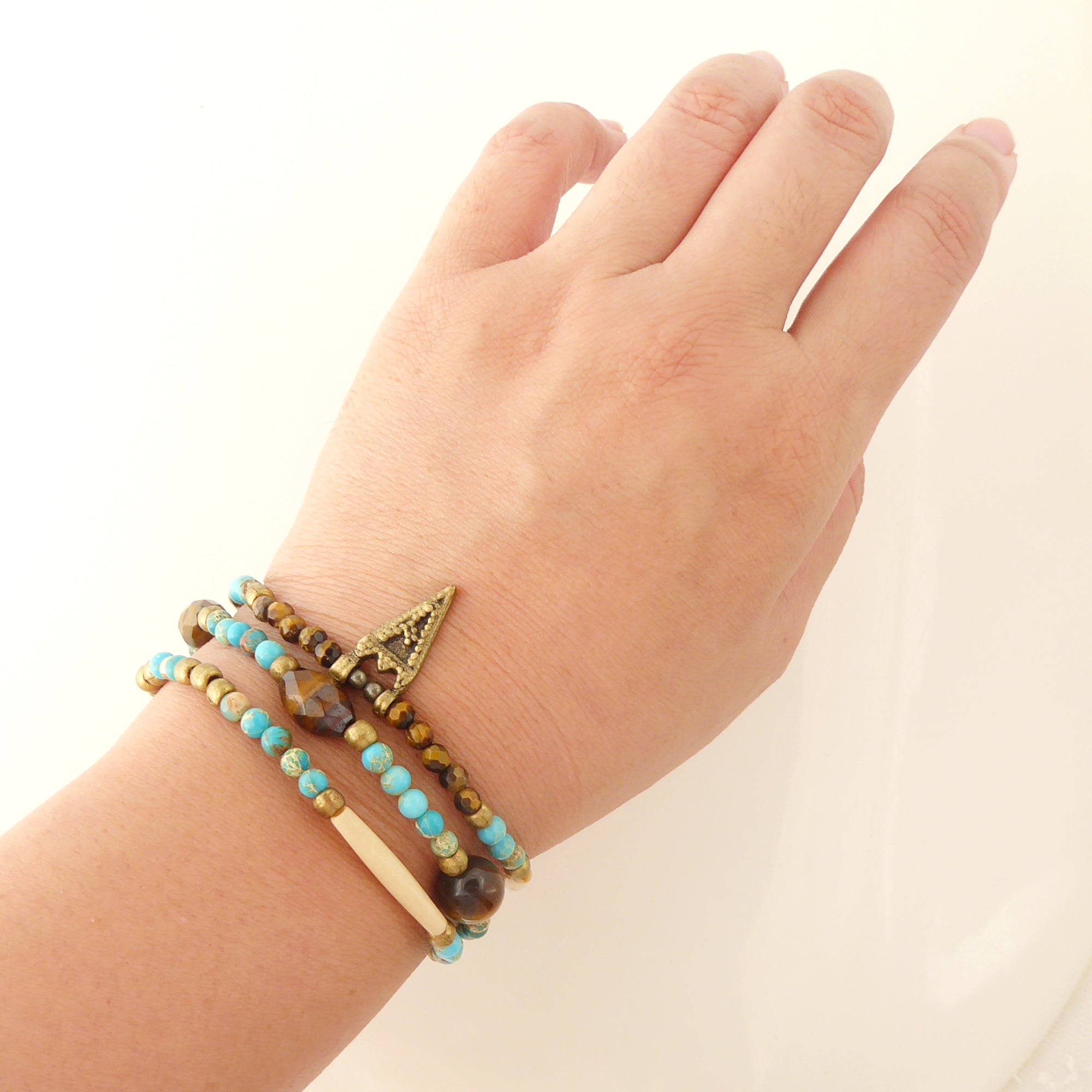 Turquoise jasper and tigers eye bracelet set by Jenny Dayco 6