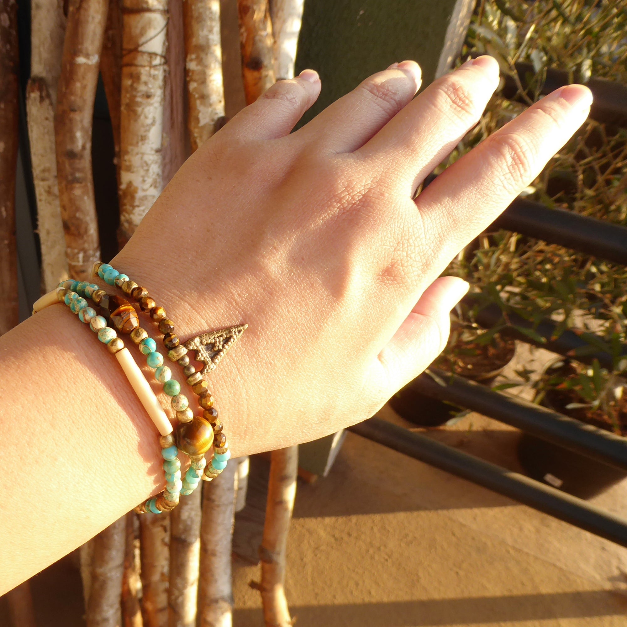 Turquoise jasper and tigers eye bracelet set by Jenny Dayco 7