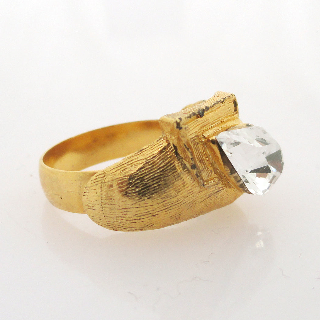 Vintage gold angle and crystal teardrop ring by Jenny Dayco alternate view