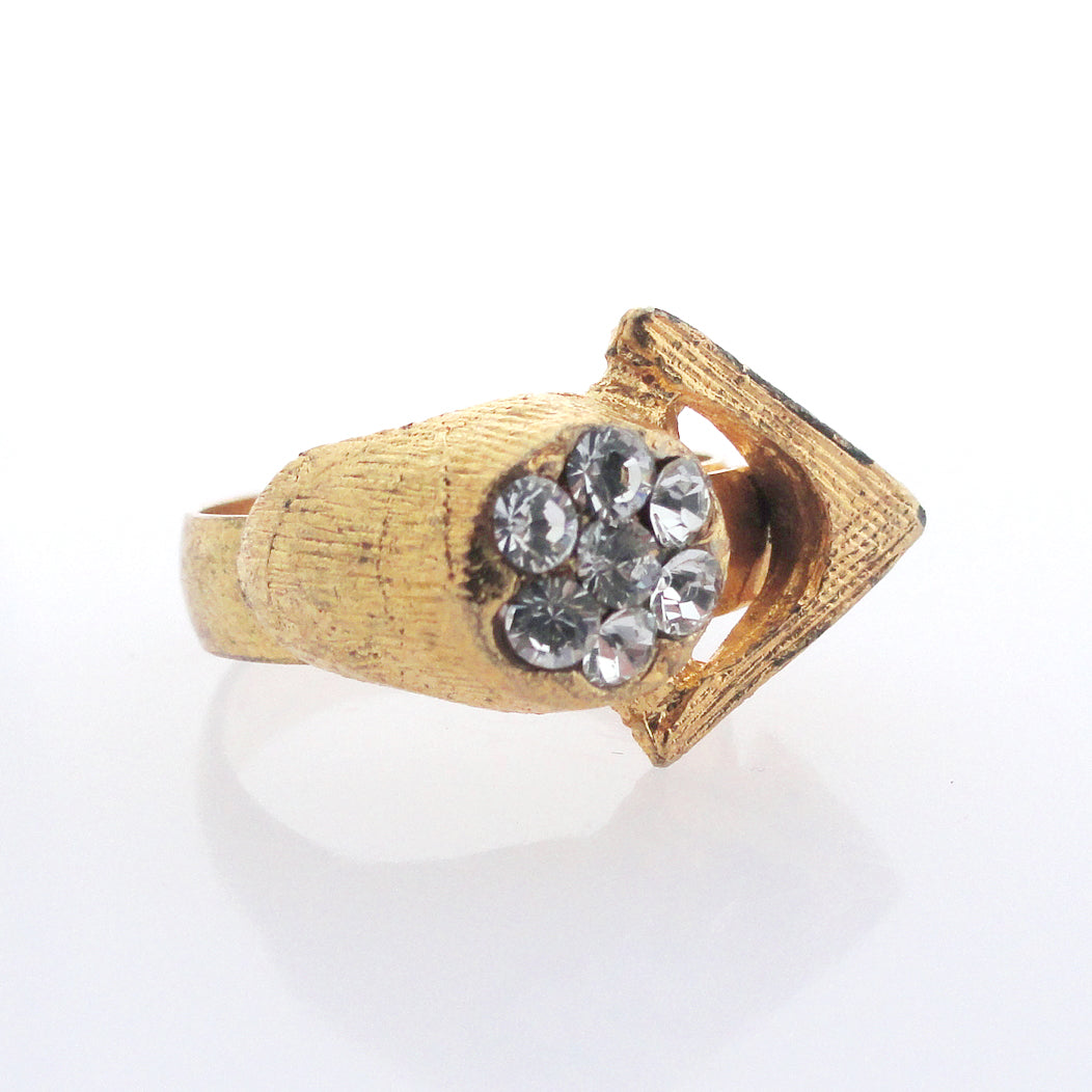 Vintage gold triangle and rhinestone ring by Jenny Dayco alternate view
