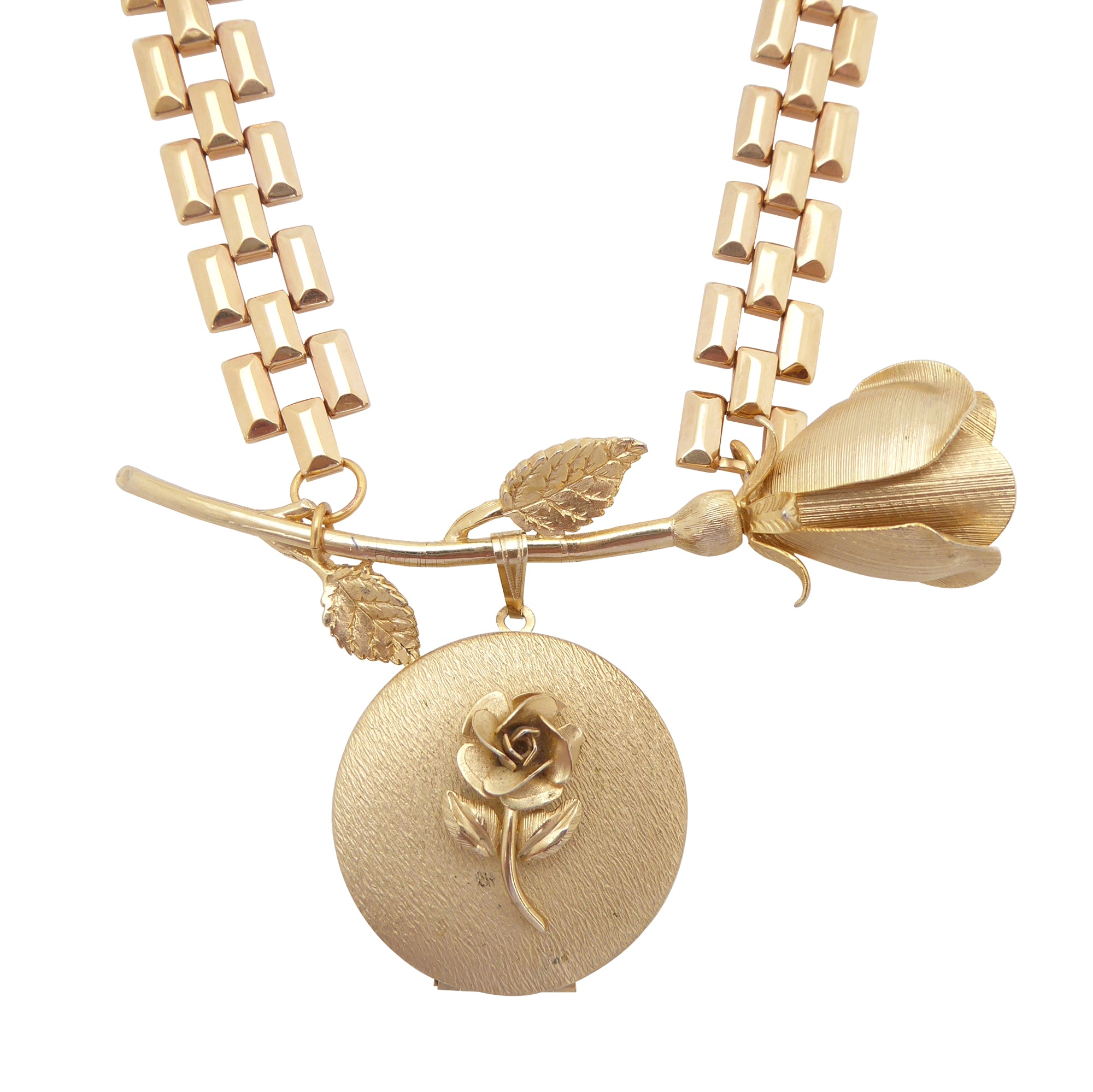 Vintage gold rose locket necklace by Jenny Dayco 1