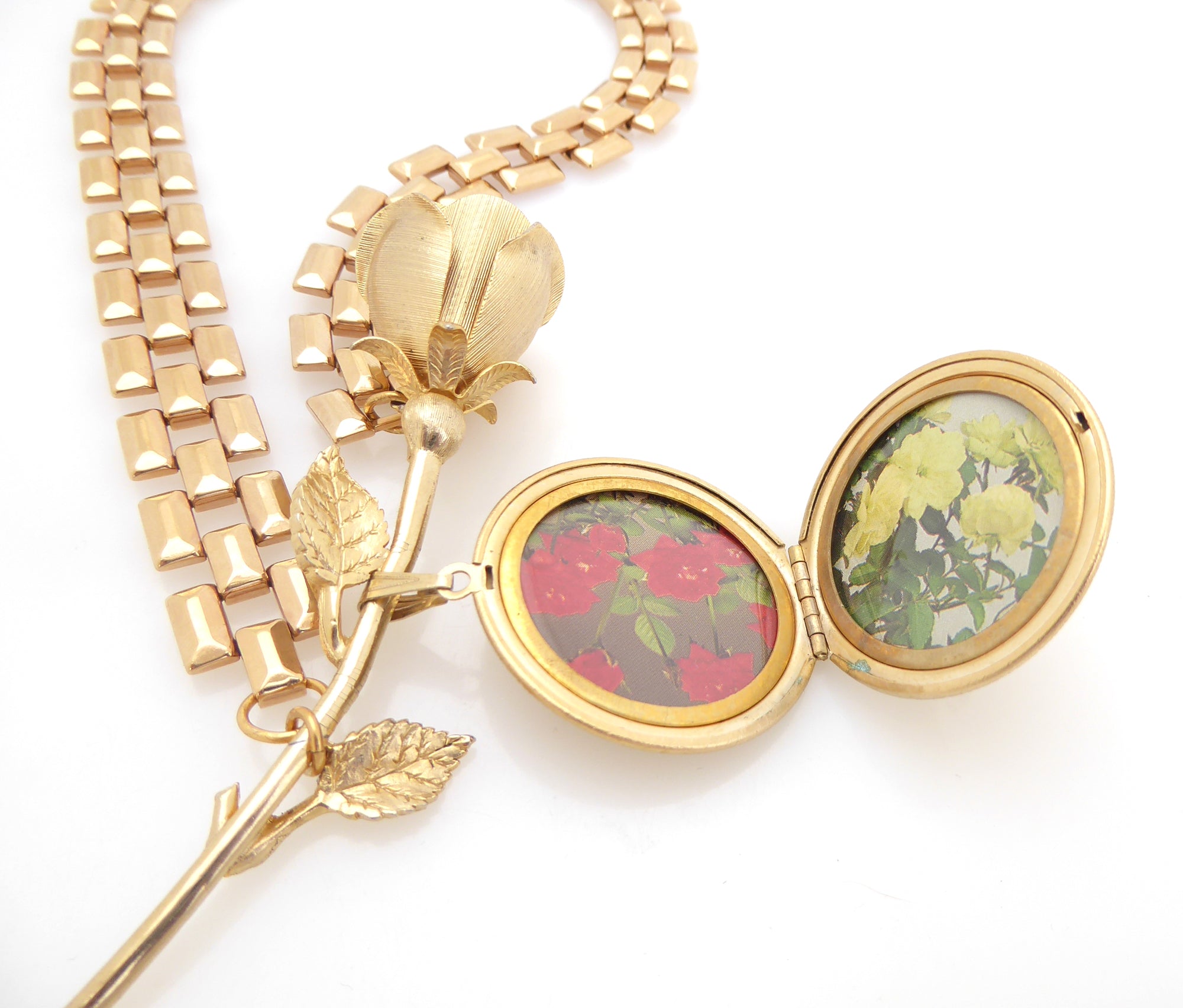 Vintage gold rose locket necklace by Jenny Dayco 5