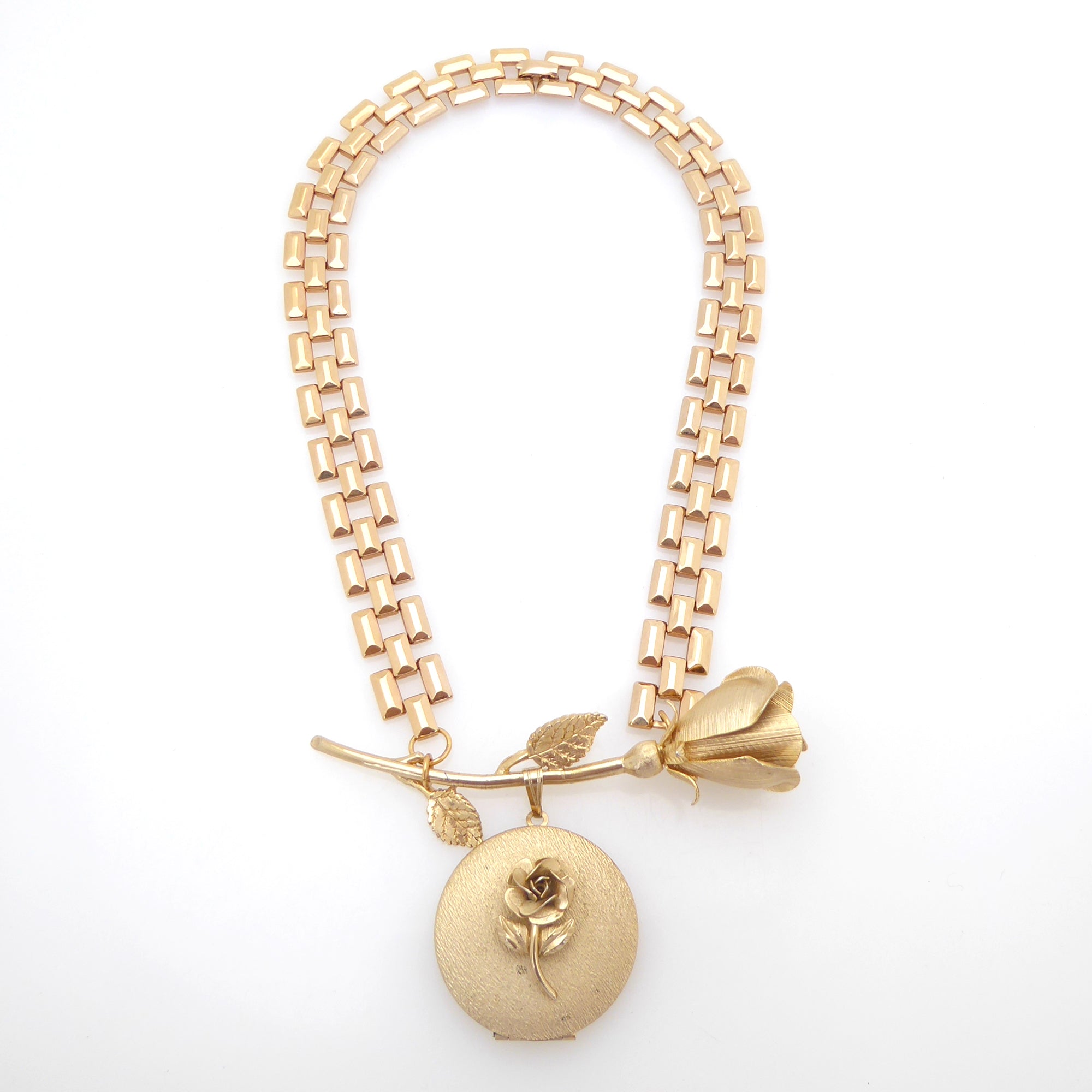 Vintage gold rose locket necklace by Jenny Dayco 6