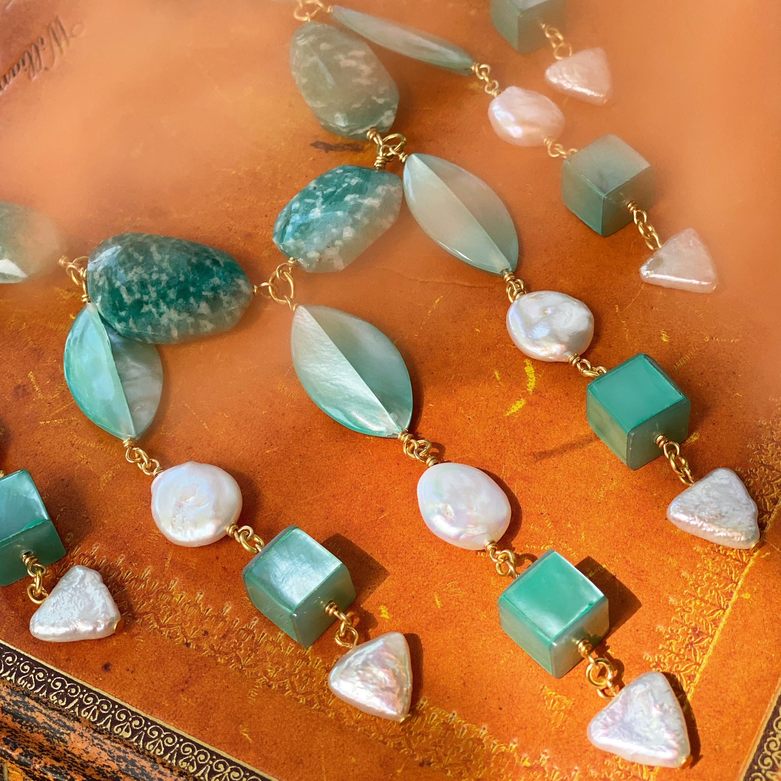 Zelenka amazonite and pearl necklace