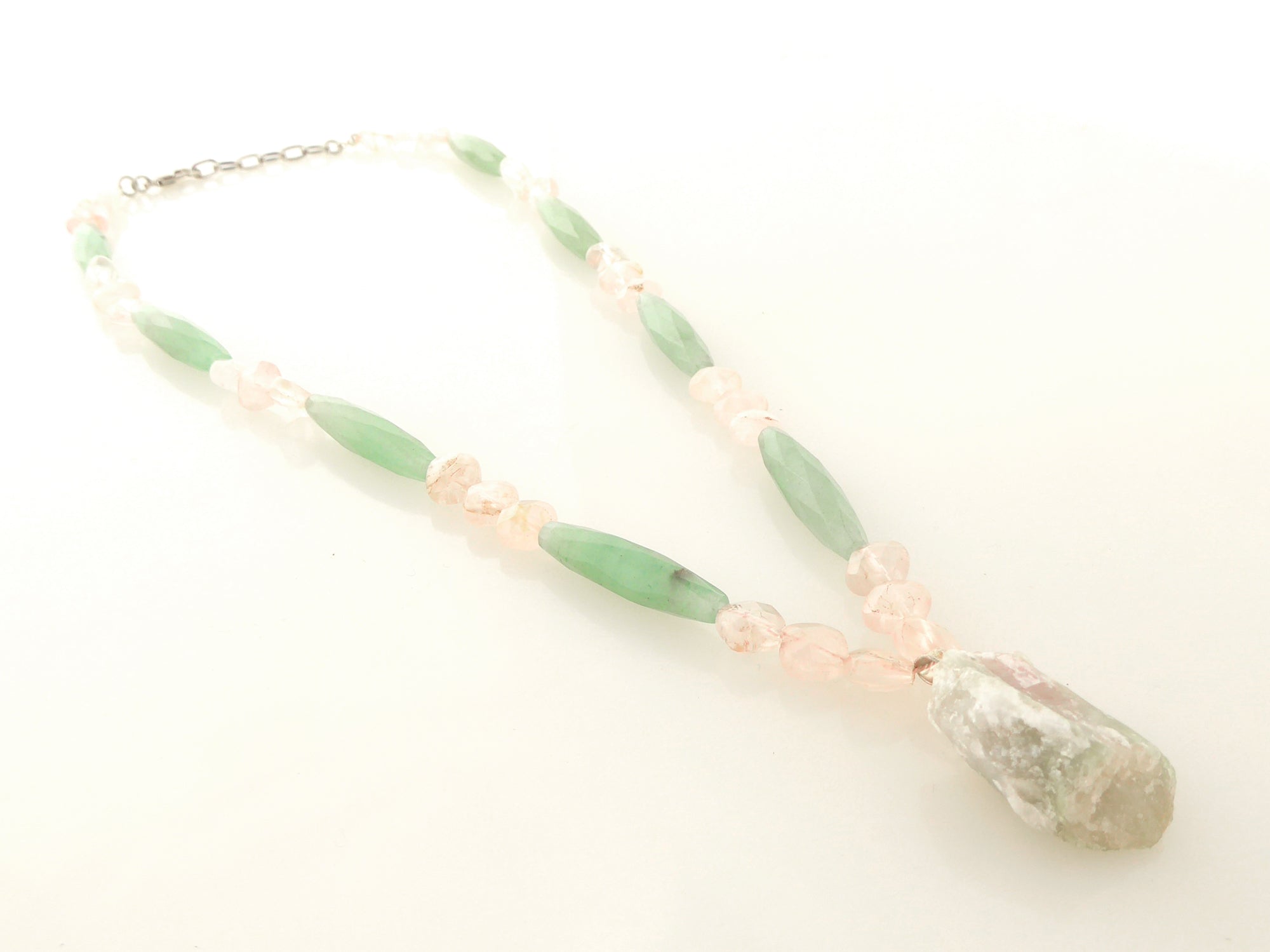 Watermelon tourmaline rose quartz green aventurine necklace by Jenny Dayco 2
