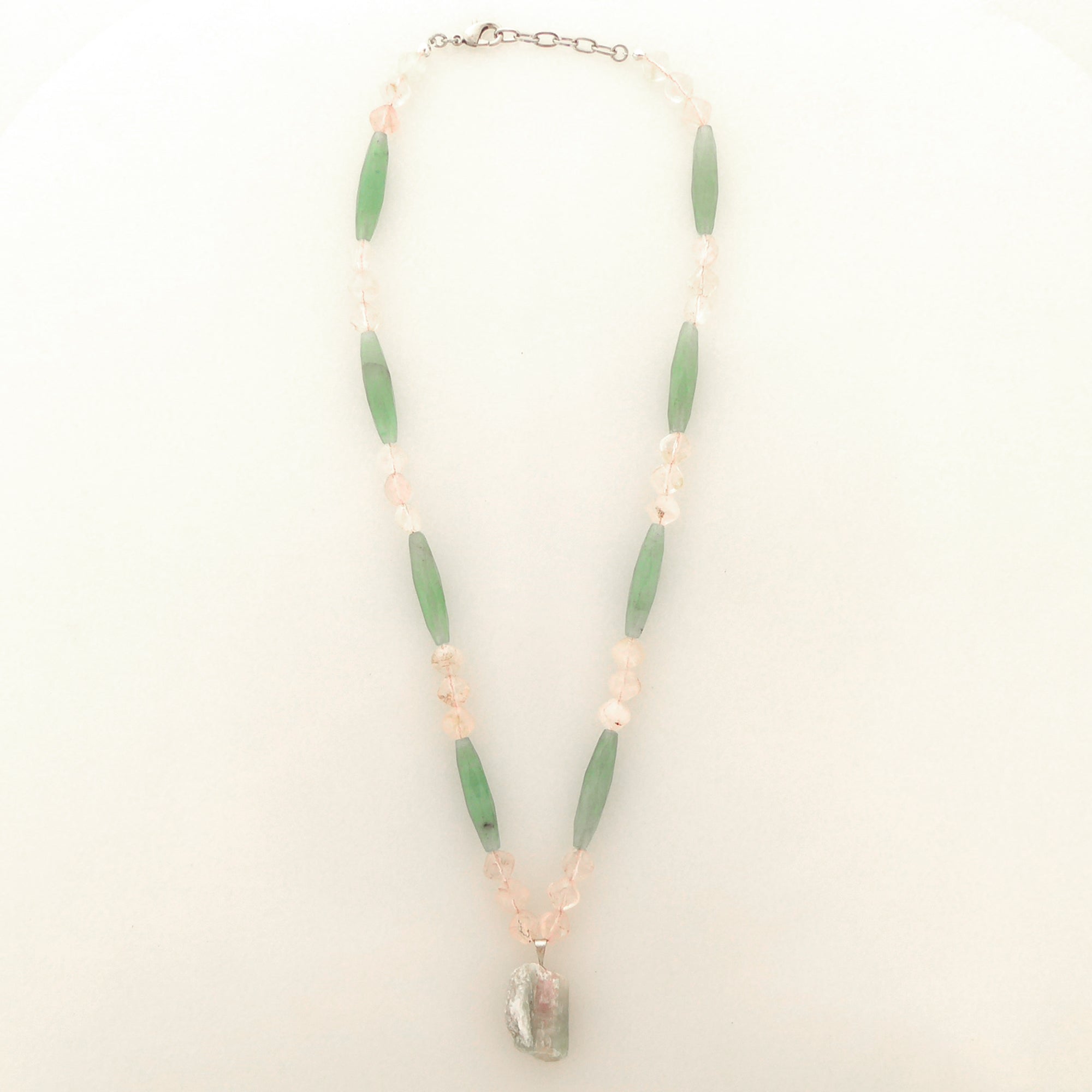 Watermelon tourmaline rose quartz green aventurine necklace by Jenny Dayco 4