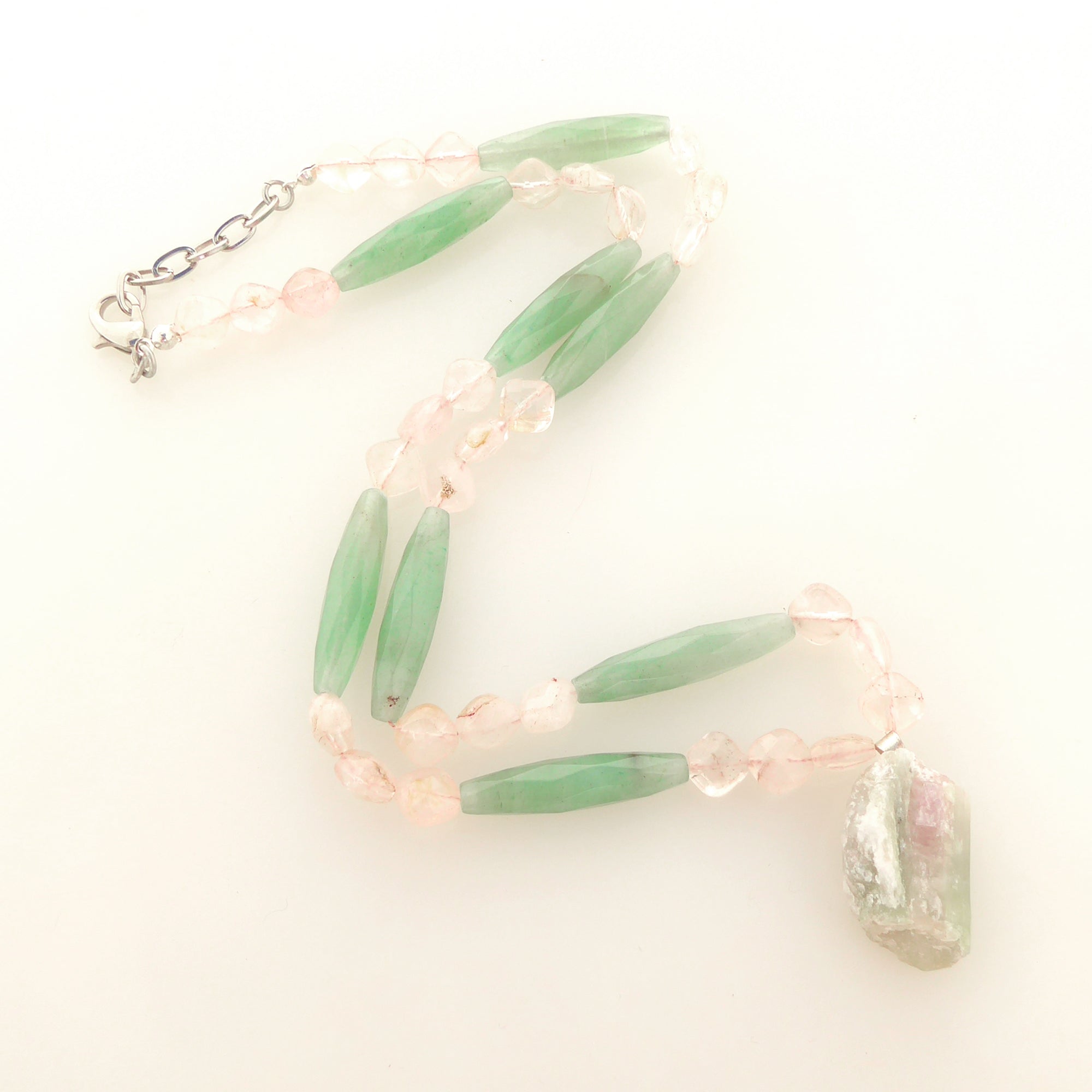 Watermelon tourmaline rose quartz green aventurine necklace by Jenny Dayco 5