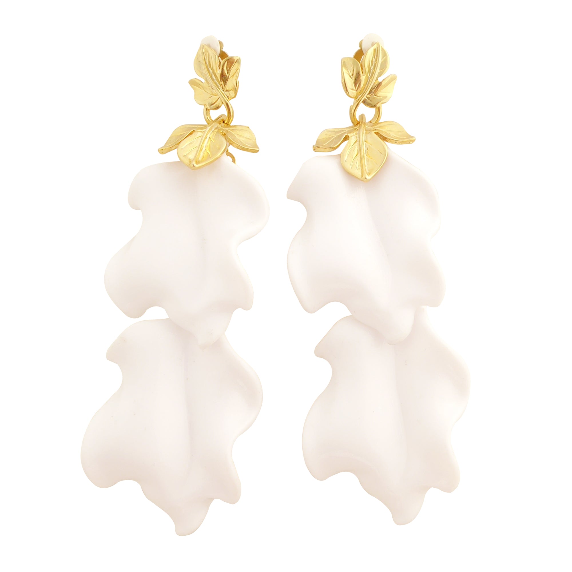 White and gold leaf earrings by Jenny Dayco 1