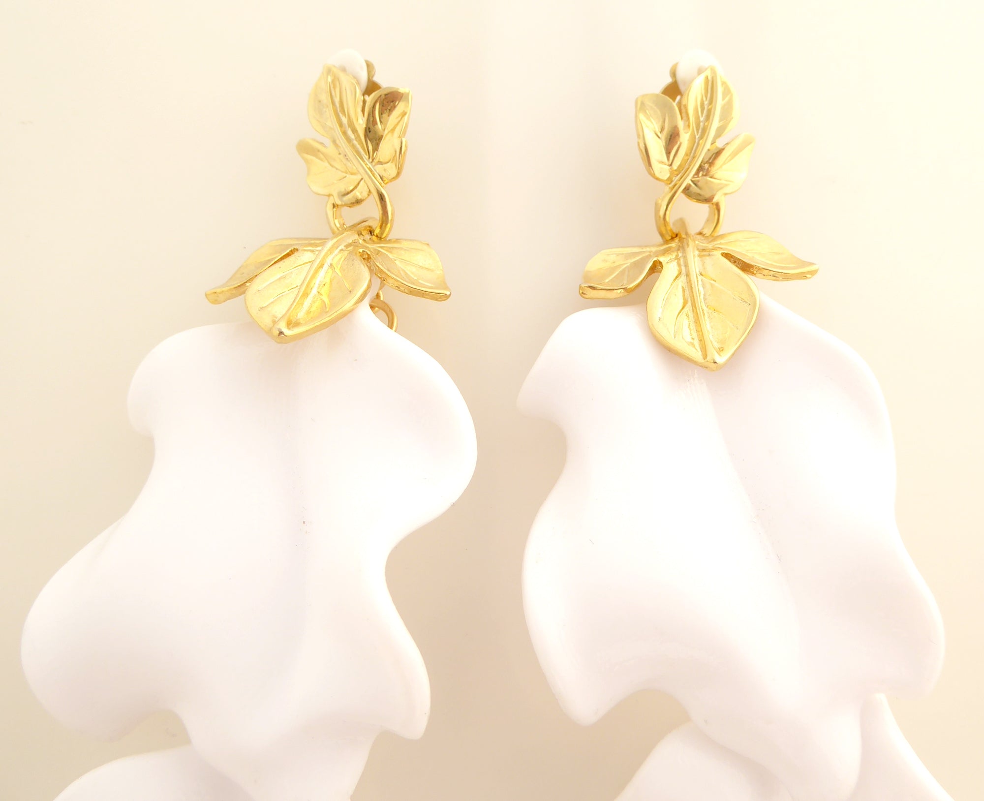 White and gold leaf earrings by Jenny Dayco 4