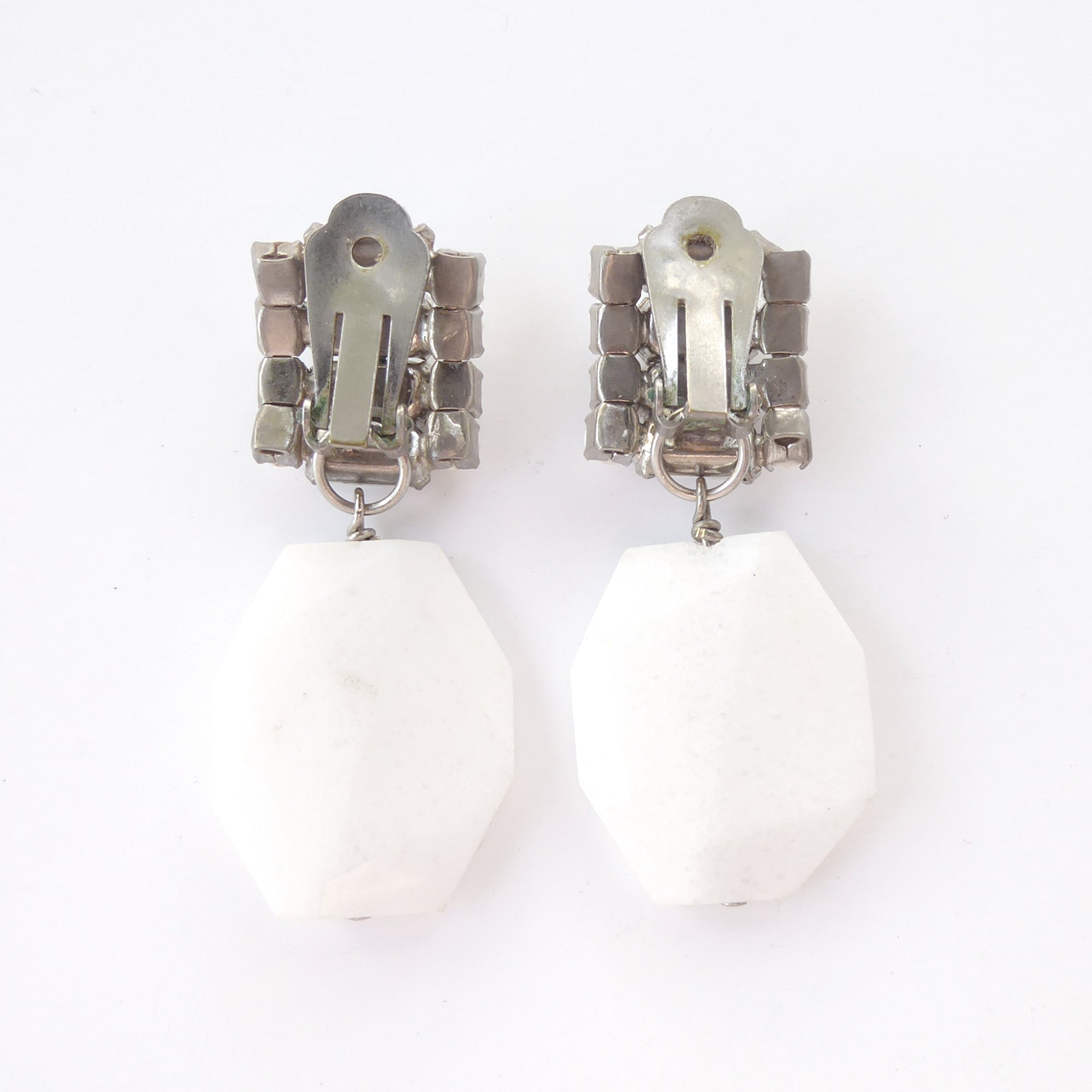 White jade nugget and white milk glass rhinestone earrings by Jenny Dayco 4