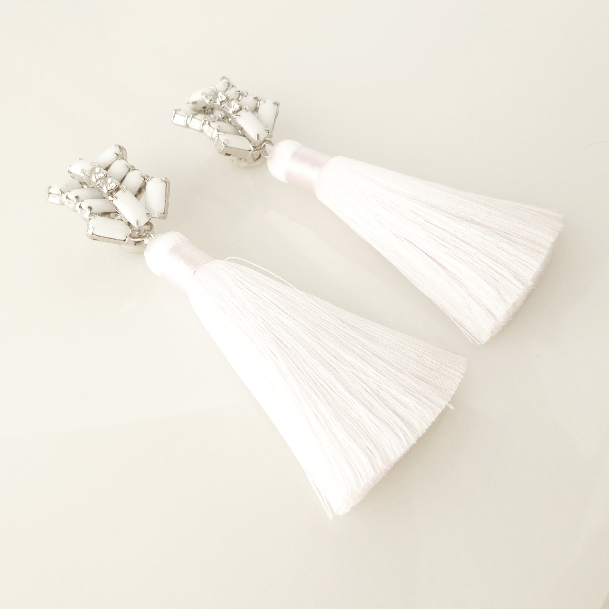 White rhinestone and silk tassel earrings by Jenny Dayco 2