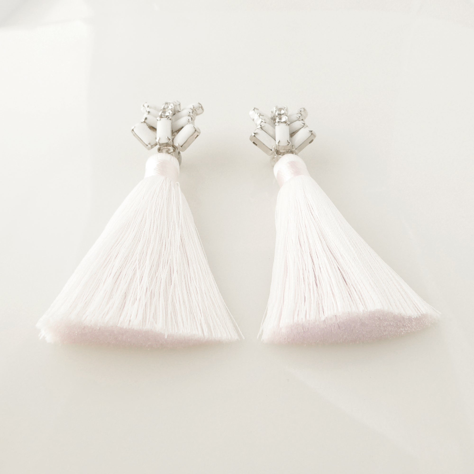 White rhinestone and silk tassel earrings by Jenny Dayco 3