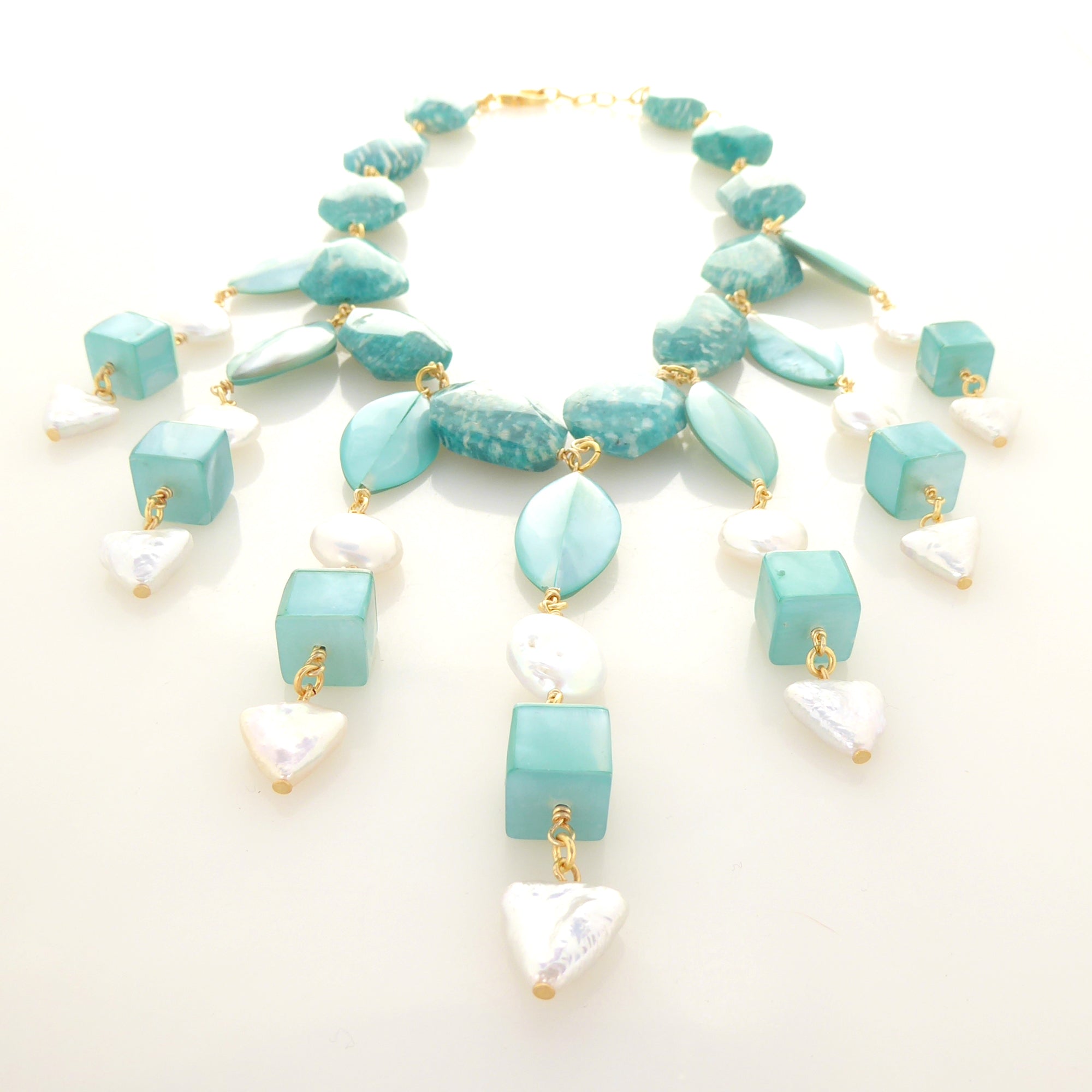 Zelenka amazonite stone and pearl triangle necklace by Jenny Dayco 3