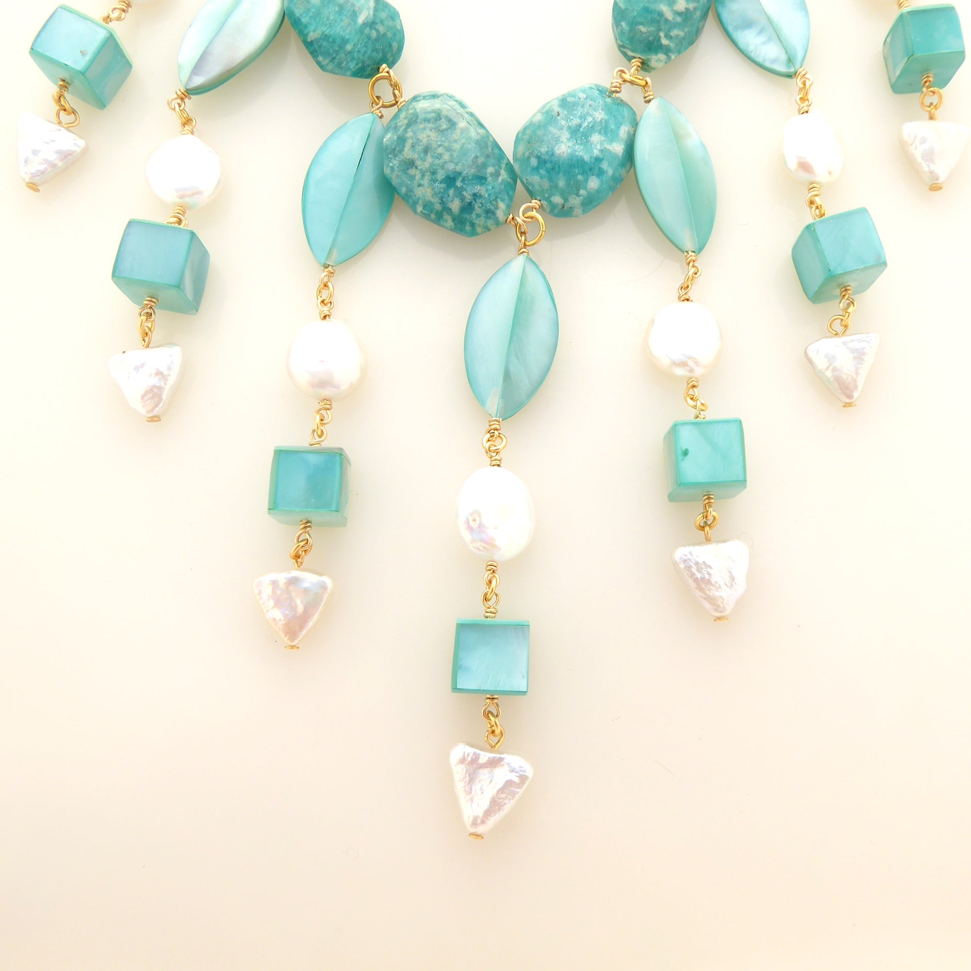 Zelenka amazonite stone and pearl triangle necklace by Jenny Dayco 4