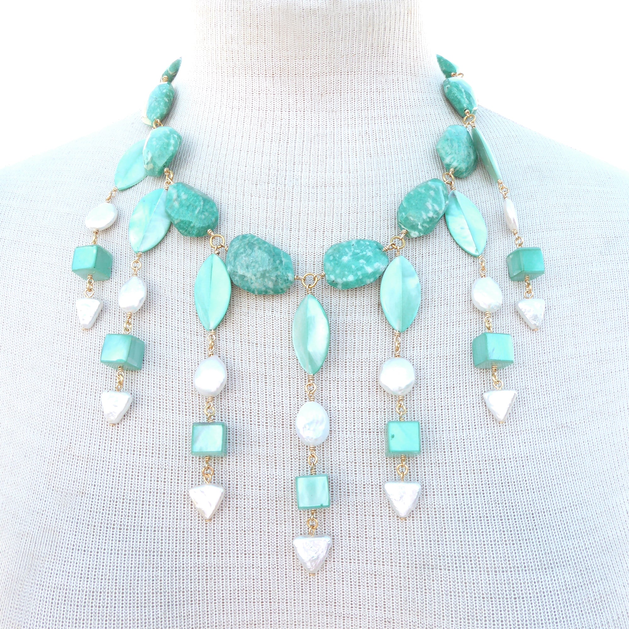 Zelenka amazonite stone and pearl triangle necklace by Jenny Dayco 7