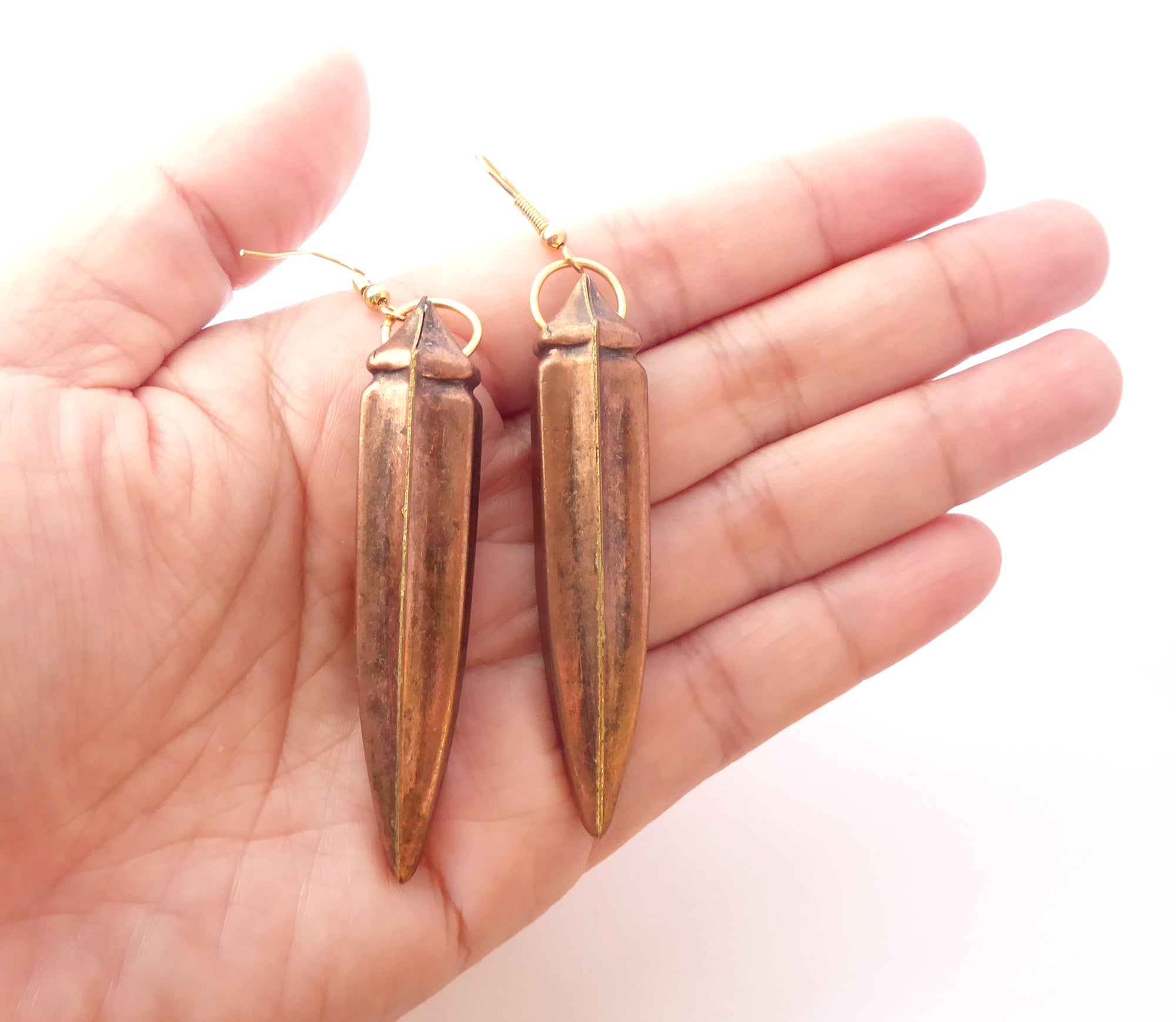 Copper okra earrings