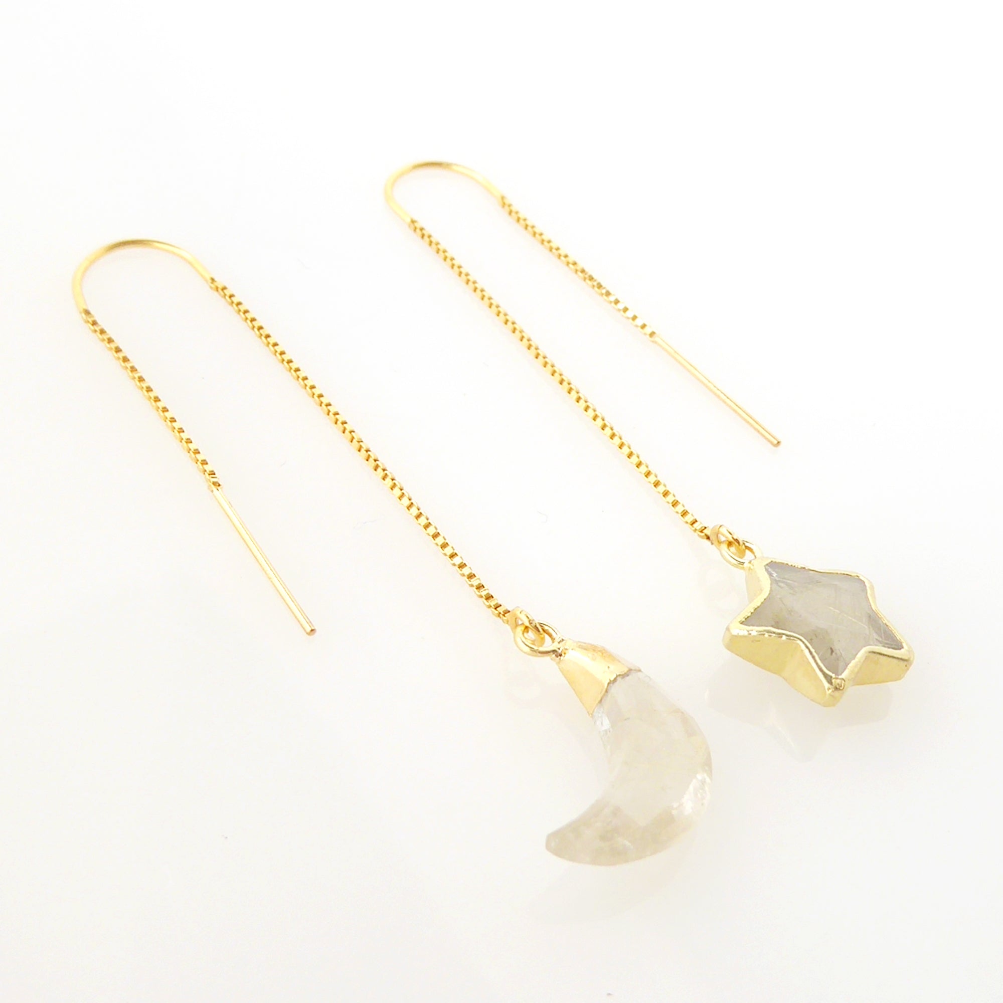 golden rutilated quartz moon and star threader earrings by jenny dayco 2
