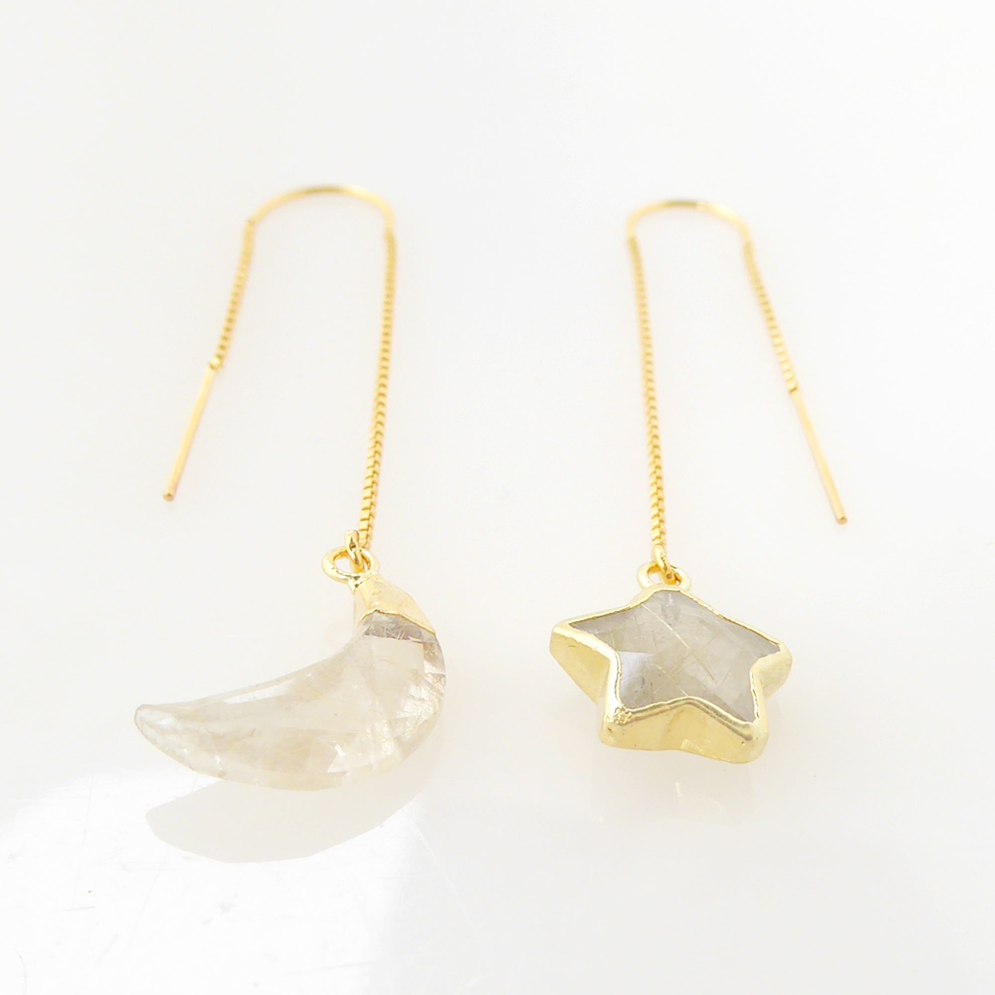 golden rutilated quartz moon and star threader earrings by jenny dayco 3