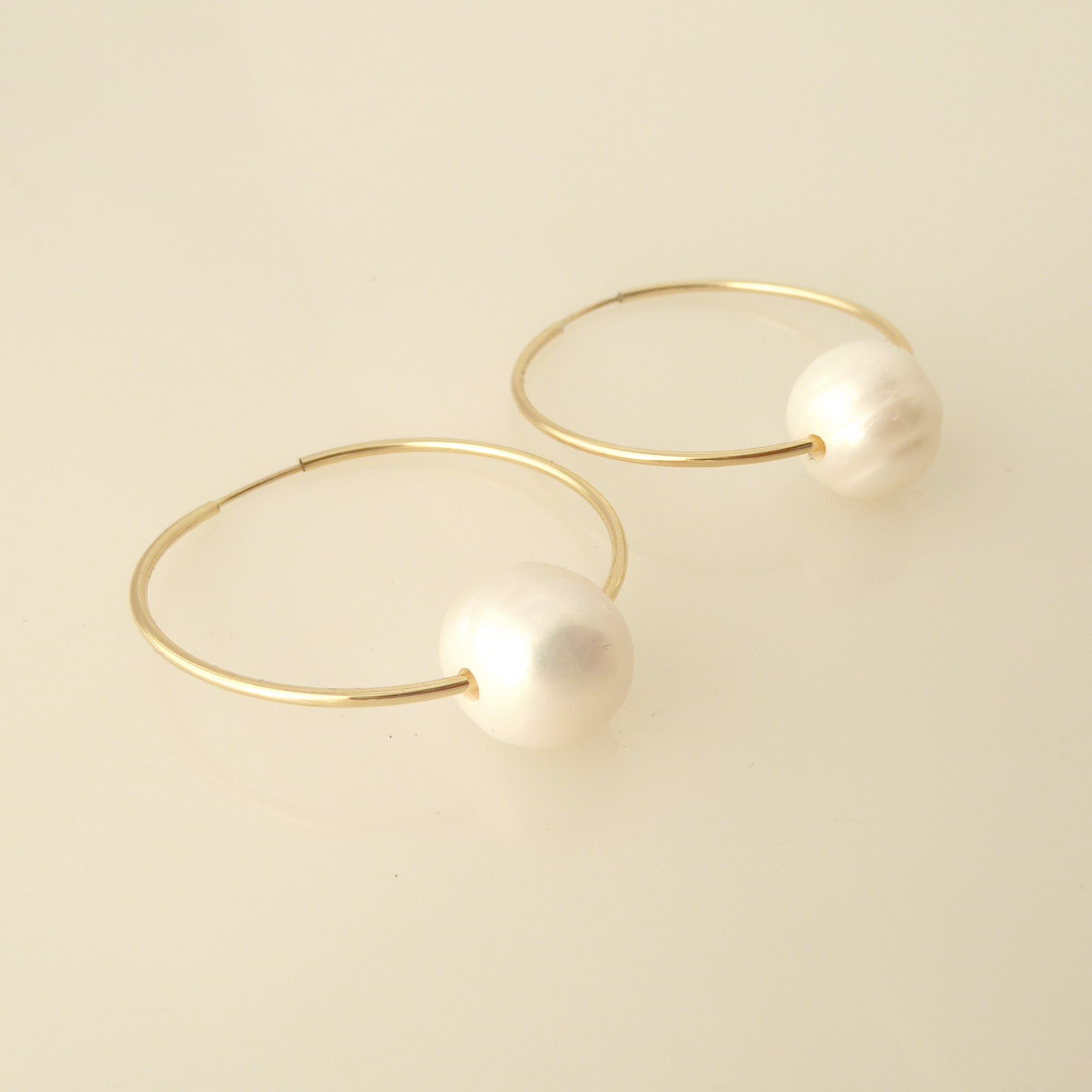 gold filled pearl hoop earrings by Jenny Dayco 2