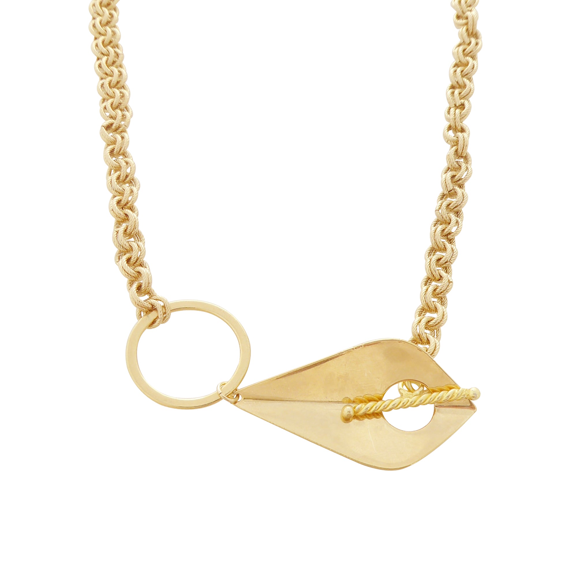 Gold leaf toggle necklace by Jenny Dayco 1